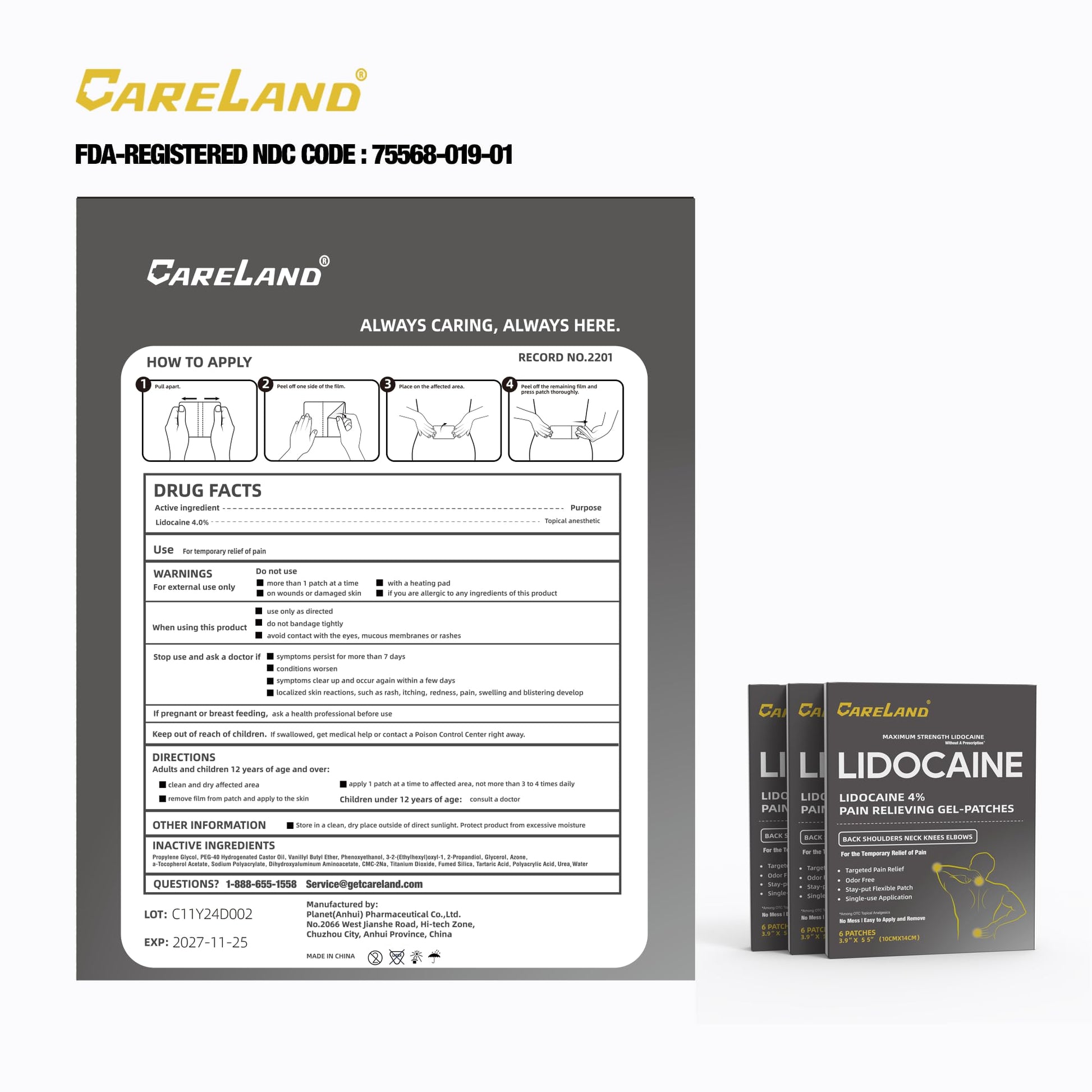 CARELAND Lidocaine Gel Patch, 18 Count Maximum Strength Pain Patches for Muscle Relief in Neck Knee Back and Shoulders Unscented Numbing Patch for Soothing Nerves, Joints CARELANDAu supplements