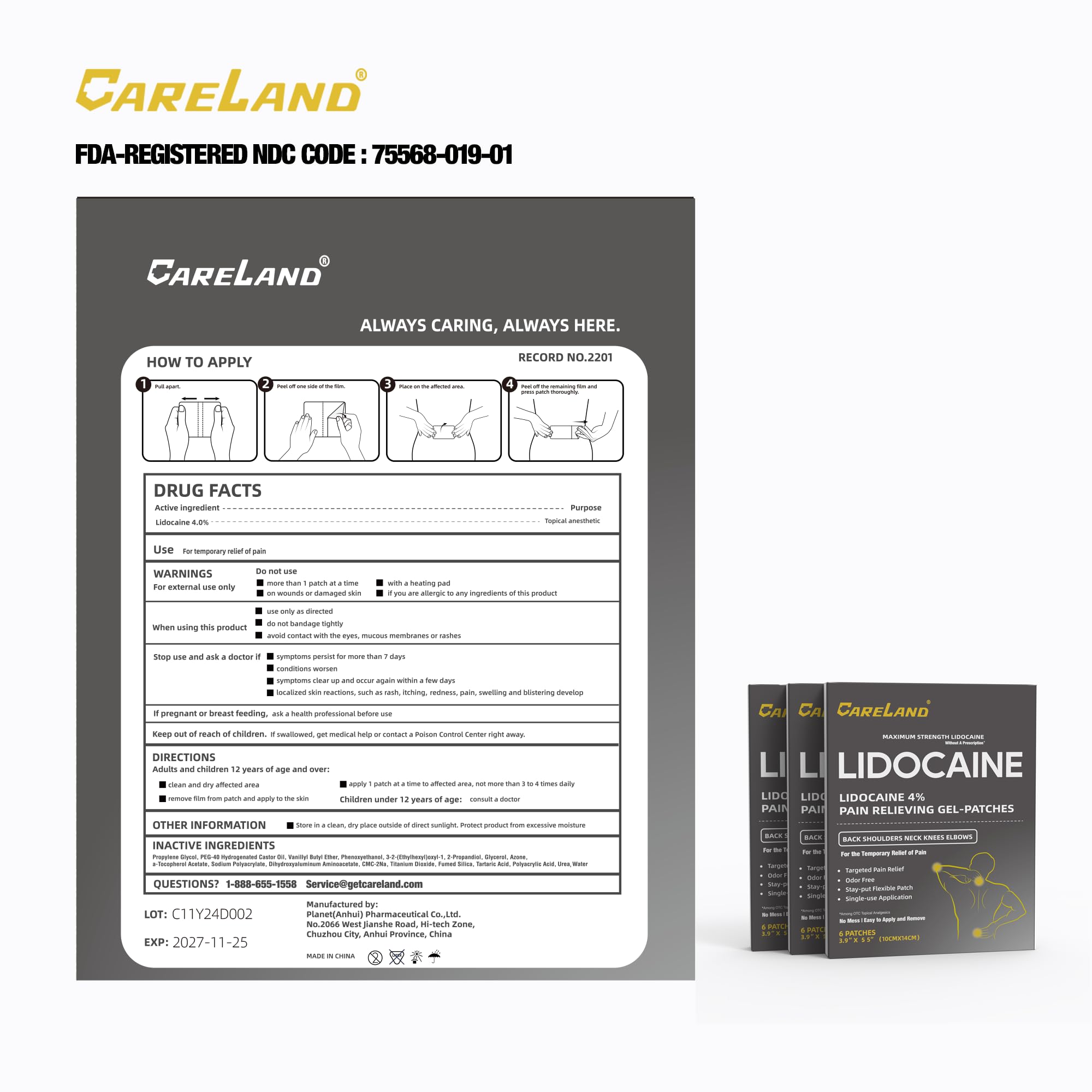CARELAND Lidocaine Gel Patch, 18 Count Maximum Strength Pain Patches for Muscle Relief in Neck Knee Back and Shoulders Unscented Numbing Patch for Soothing Nerves, Joints CARELANDAu supplements