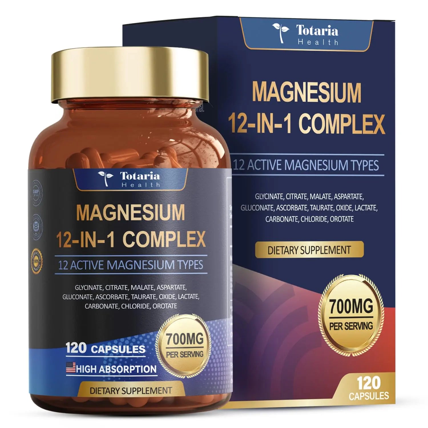 Totaria Magnesium Complex 700mg 12 in 1 Magnesium Supplement with Glycinate Citrate Malate Oxide Taurate Aspartate Orotate Magnesium Relaxation,Muscle,Heart Support, Vegan 120 Capsules TotariaAu supplements