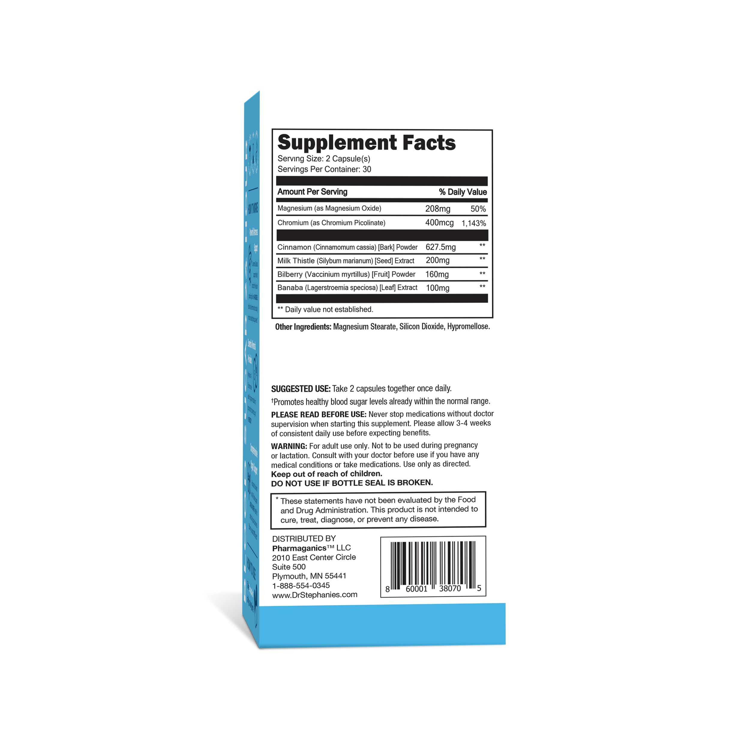Pharmaganics Blood Sugar 24 Hour - 6 in 1 Formula with Cinnamon, Banaba, Chromium, Milk Thistle, & More - Once Daily Supplement PharmaganicsAu supplements