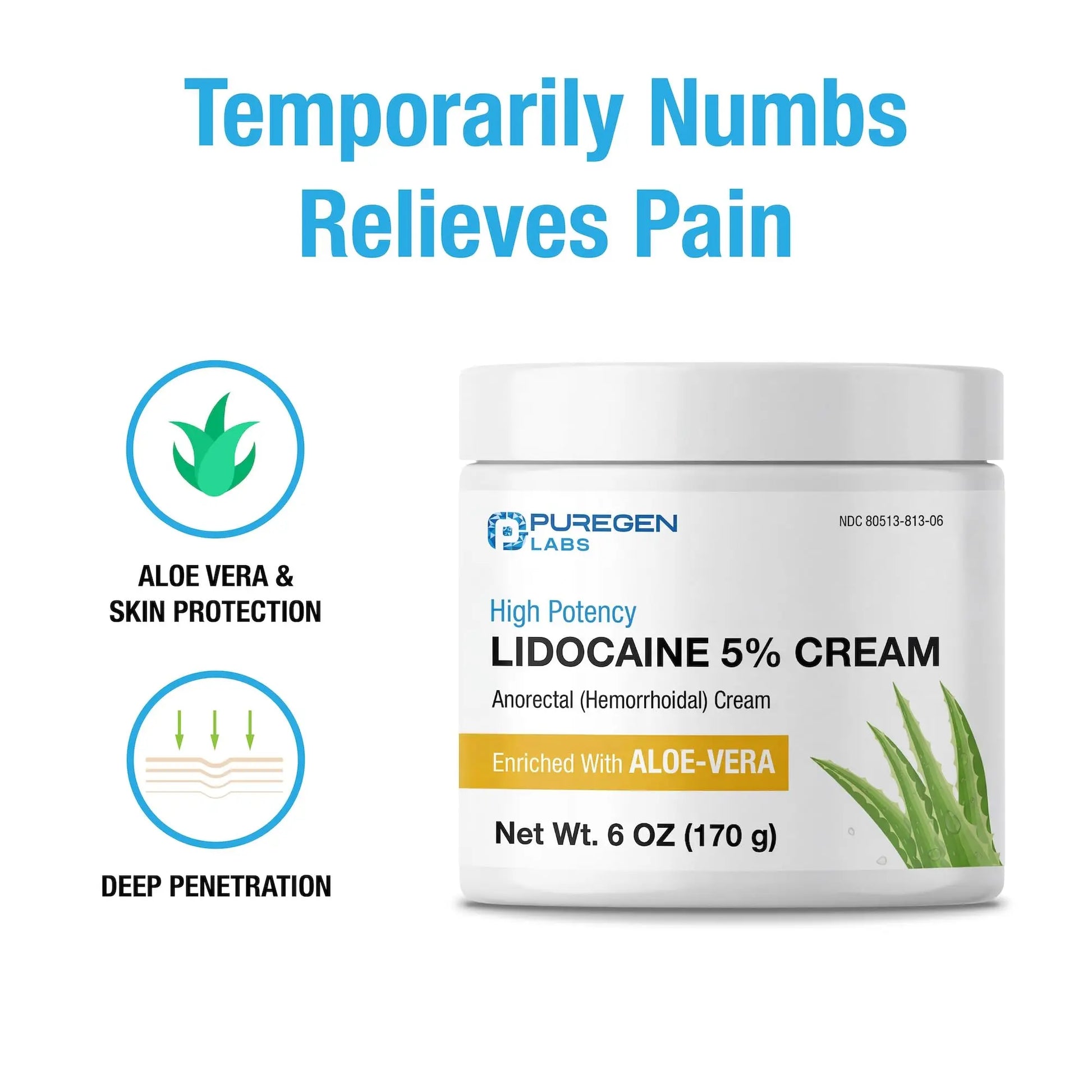 Puregen Labs Lidocaine 5% Anorectal (hemorrhoidal) Cream Maximum Strength | Enriched with Aloe-Vera | 6 Oz P Puregen LabsAu supplements