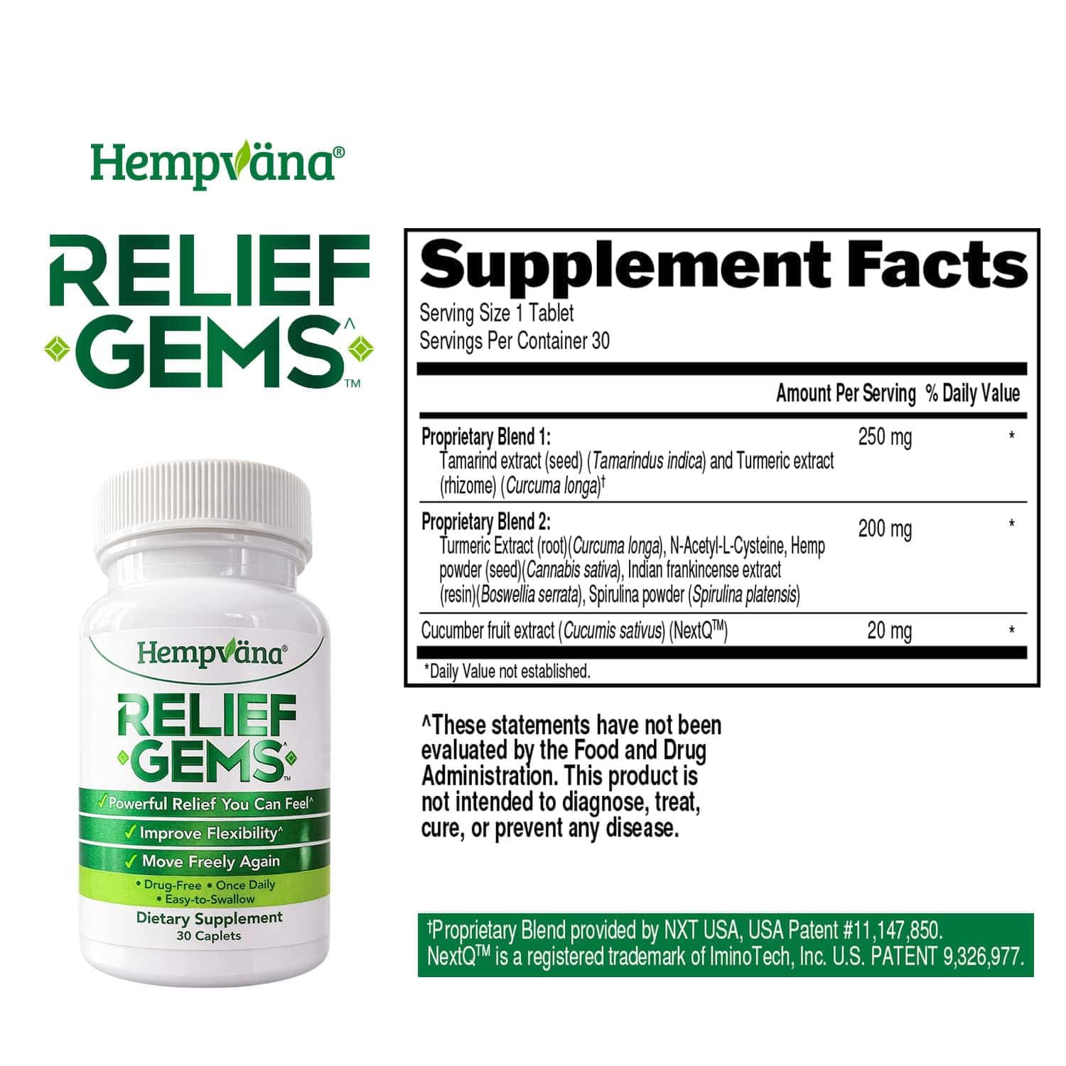 Hempväna® Relief Gems – Drug-Free Joint & Muscle Support Supplement – Supports Temporary Relief of Minor Aches & Pains from Daily Activity – Once-Daily Caplets (30 Count) HempvanaAu supplements