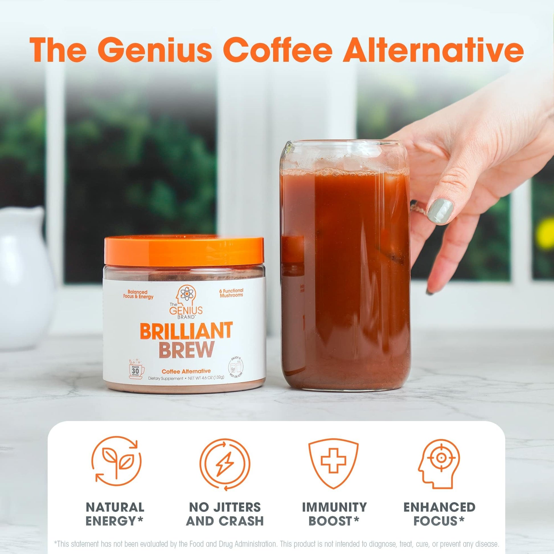 The Genius Brand Genius Brilliant Brew - Natural Coffee Substitute for Clear Thinking, Energy & Immune Support - No Crash or Jitters - Powered by Nootropics - Non-GMO - 30 Servings - Sweet Cocoa The Genius BrandUS supplements
