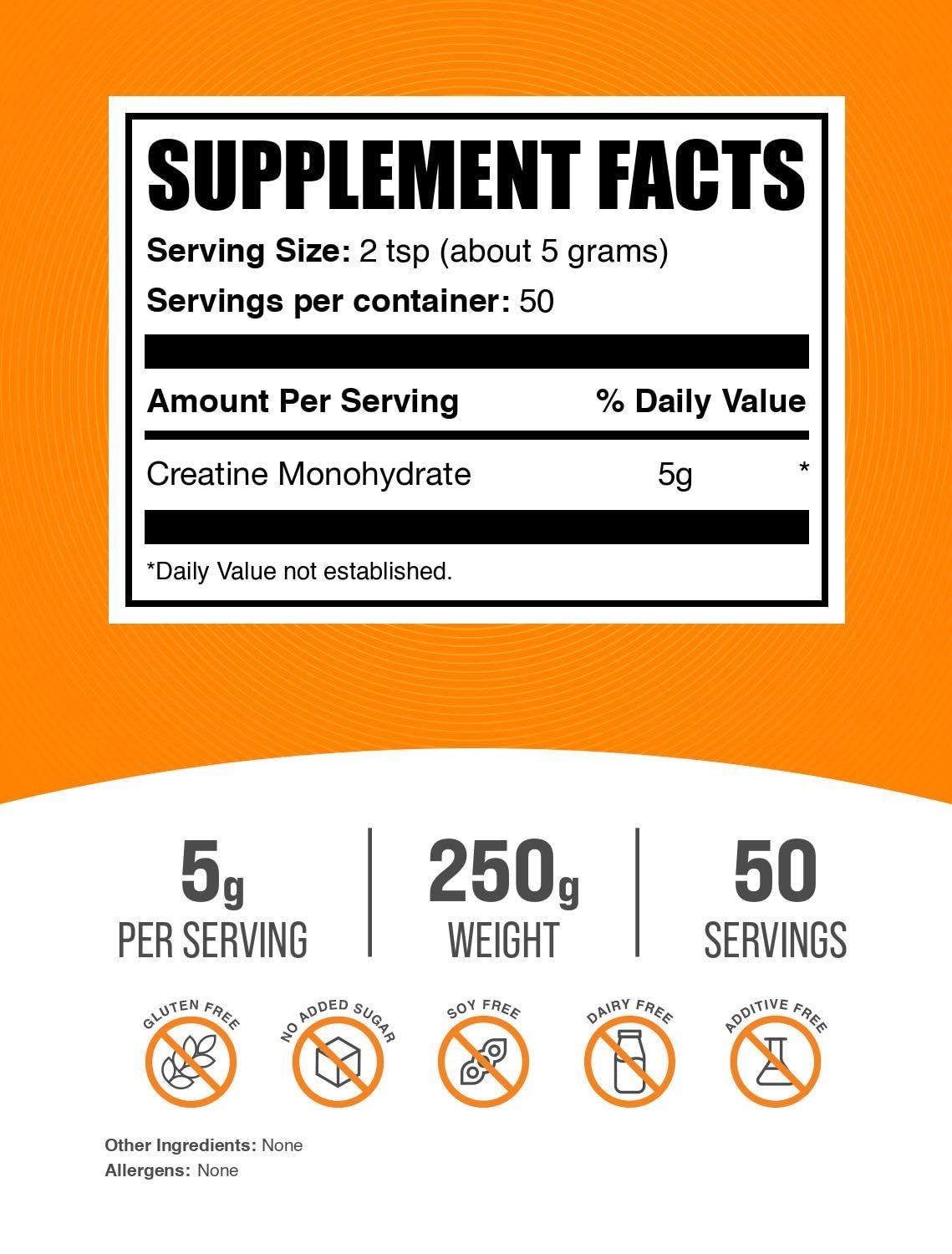 BulkSupplements.com Creatine Monohydrate Powder - Micronized Creatine Powder, Unflavored - Pure & Gluten Free, 5g (5000mg) per Servings, 250g (8.8 oz) (Pack of 1) BulkSupplementsAu supplements