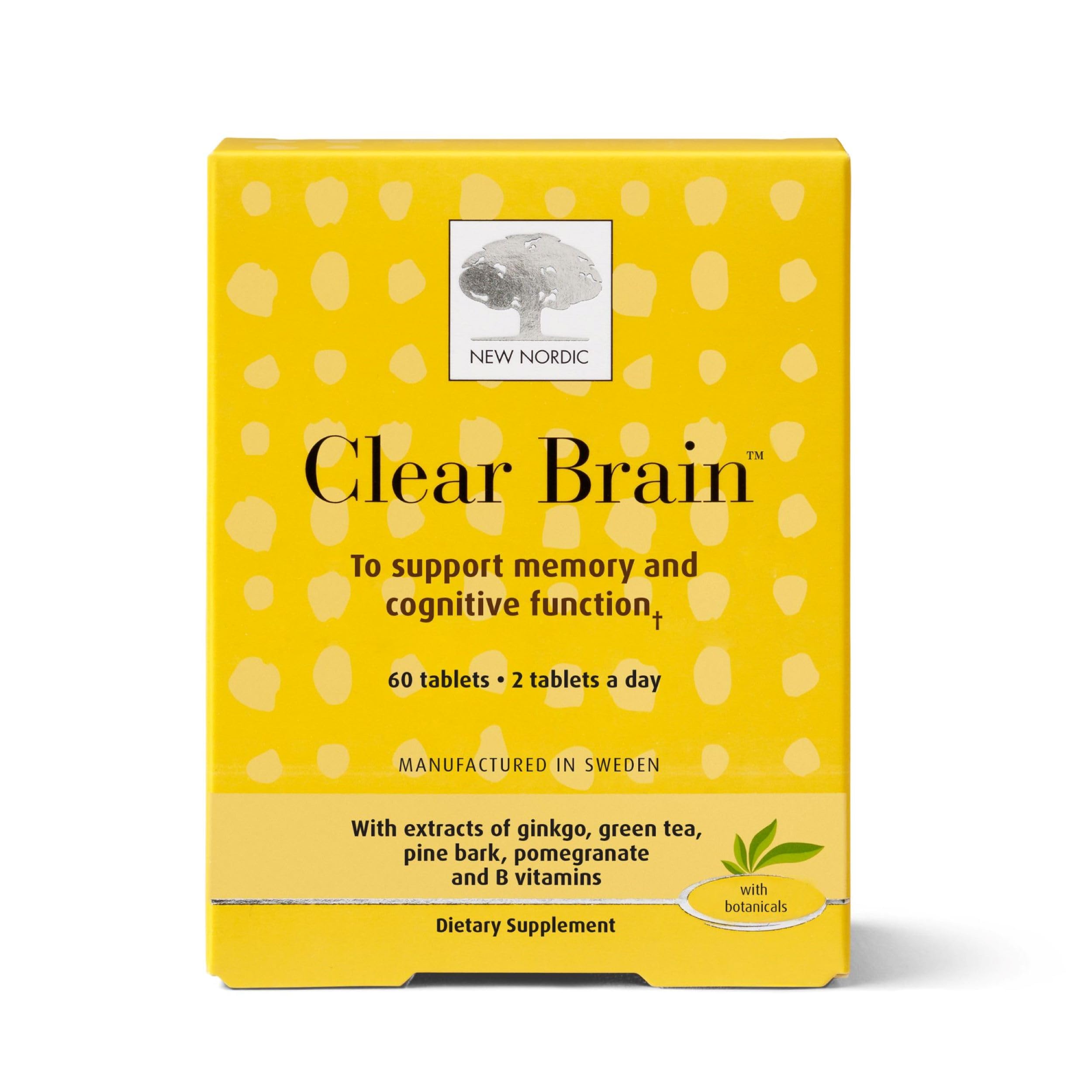 New Nordic Clear Brain Tablets, Supports Normal Cognitive Health and Memory, with Green Tea and Walnut, Swedish Made, 60 Count (Pack of 1) NEW NORDICAu supplements