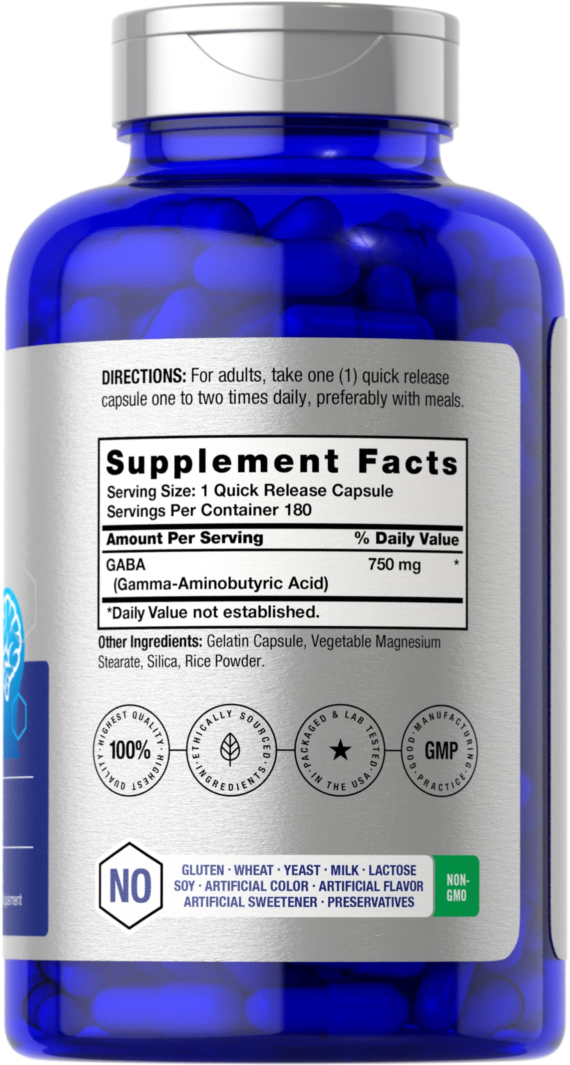 GABA 750mg | 180 Capsules | Gamma Aminobutyric Acid Supplement HorbäachUS supplements