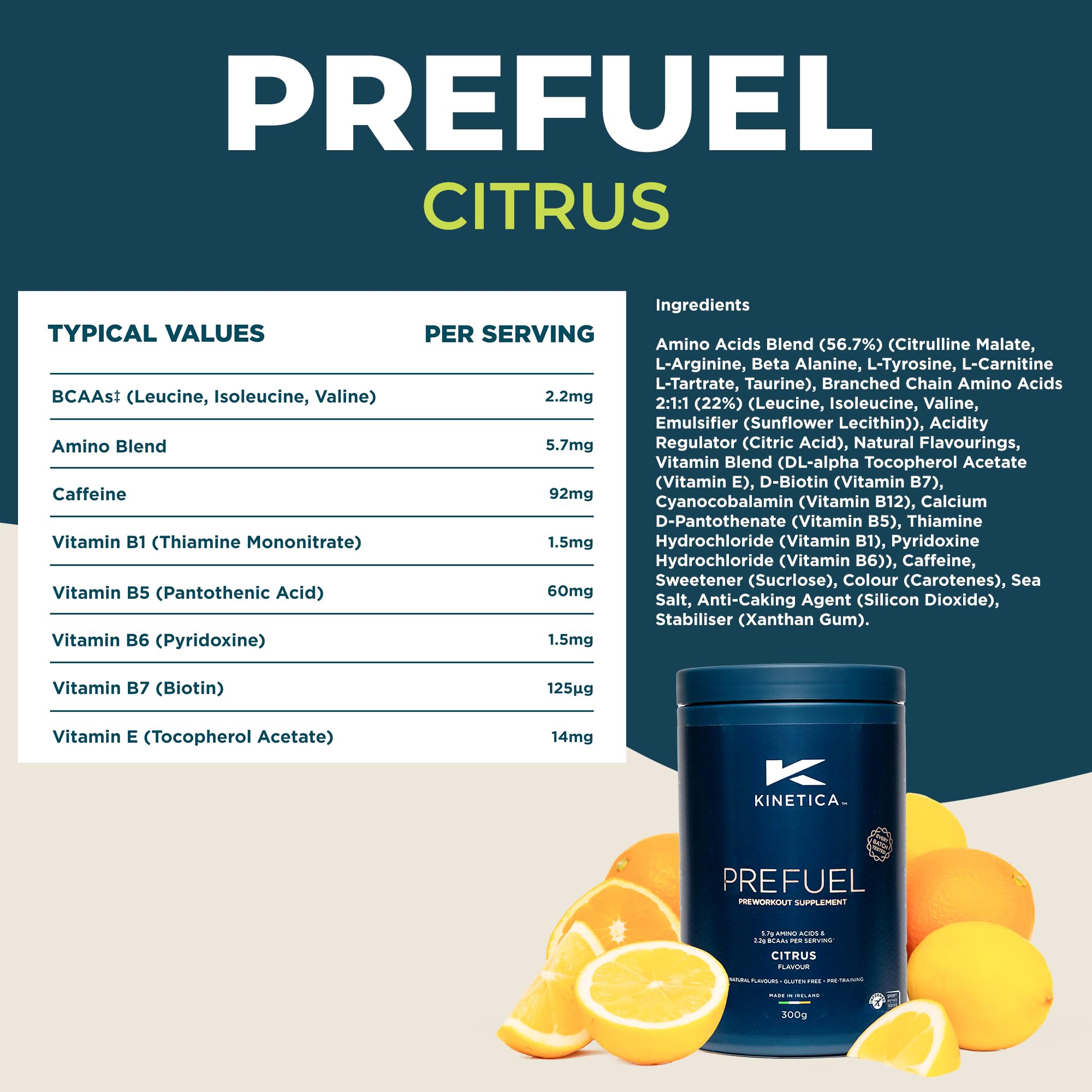 Kinetica PreFuel, Pre Workout, 5.7g Amino Acids & 2.2g BCAA's per Serving, 30 Servings KineticaUS supplements