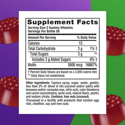 vitafusion Extra Strength Biotin Gummy Vitamins, Berry Flavored, 5,000 mcg Biotin Vitamins VitafusionUS supplements
