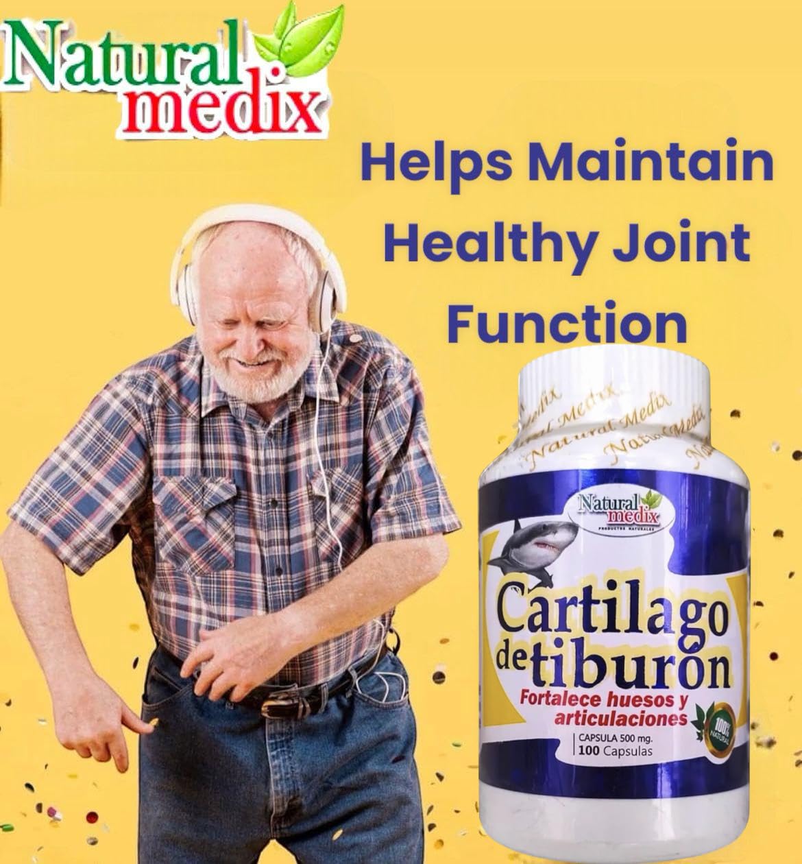 Natural medix Cartilage – Joint Support Supplement with Glucosamine, Collagen & Magnesium – 100 Caps - Cartílago de Tiburon Natural medixAu supplements