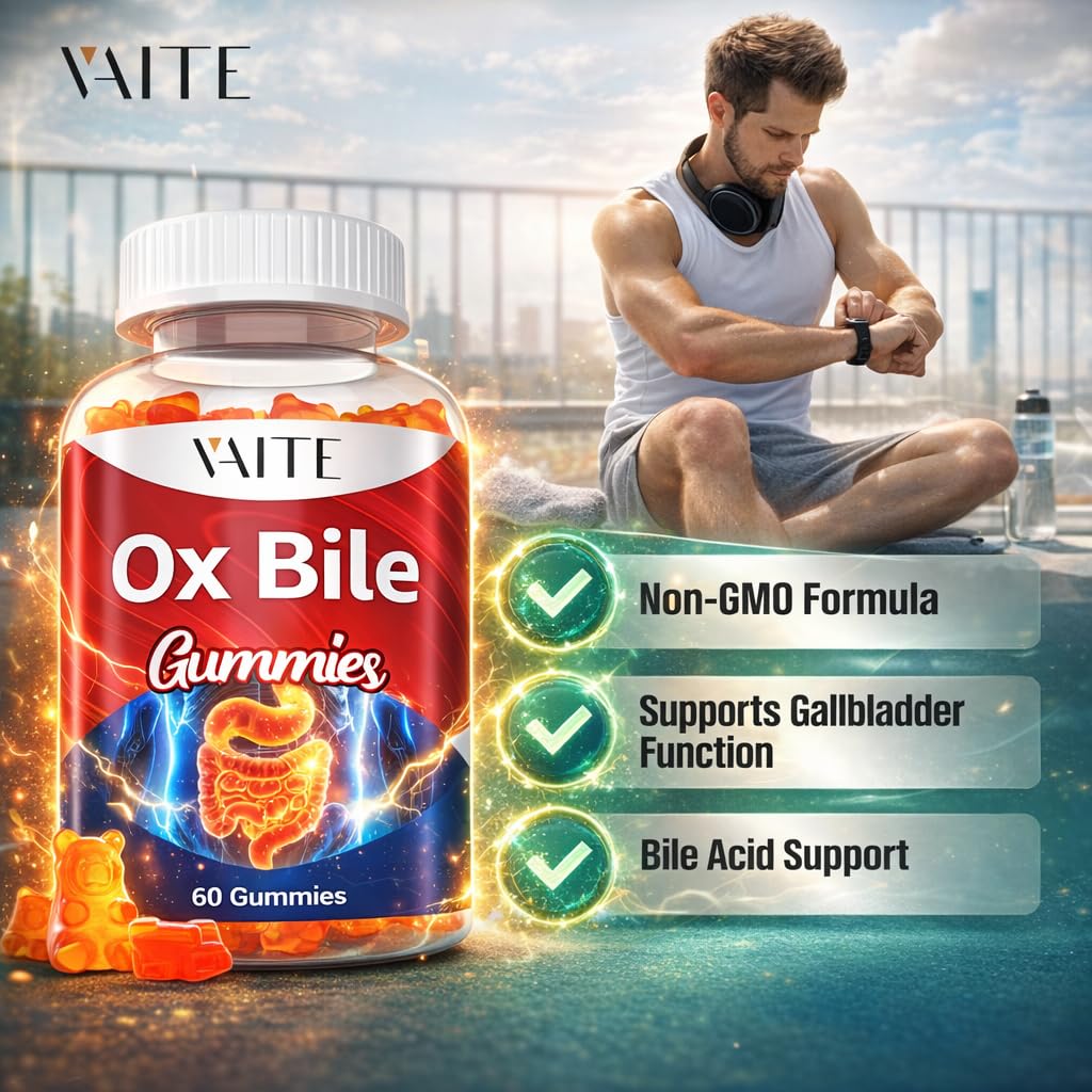 VAITE Ox Bile Gummies – 500mg Digestive Support for Gallbladder & Gut Health – Non-GMO, Sugar-Free Supplement – Helps Nutrient Absorption & Bile Flow – 60 Easy-to-Chew Bile Acid Chewables VAITEAu supplements