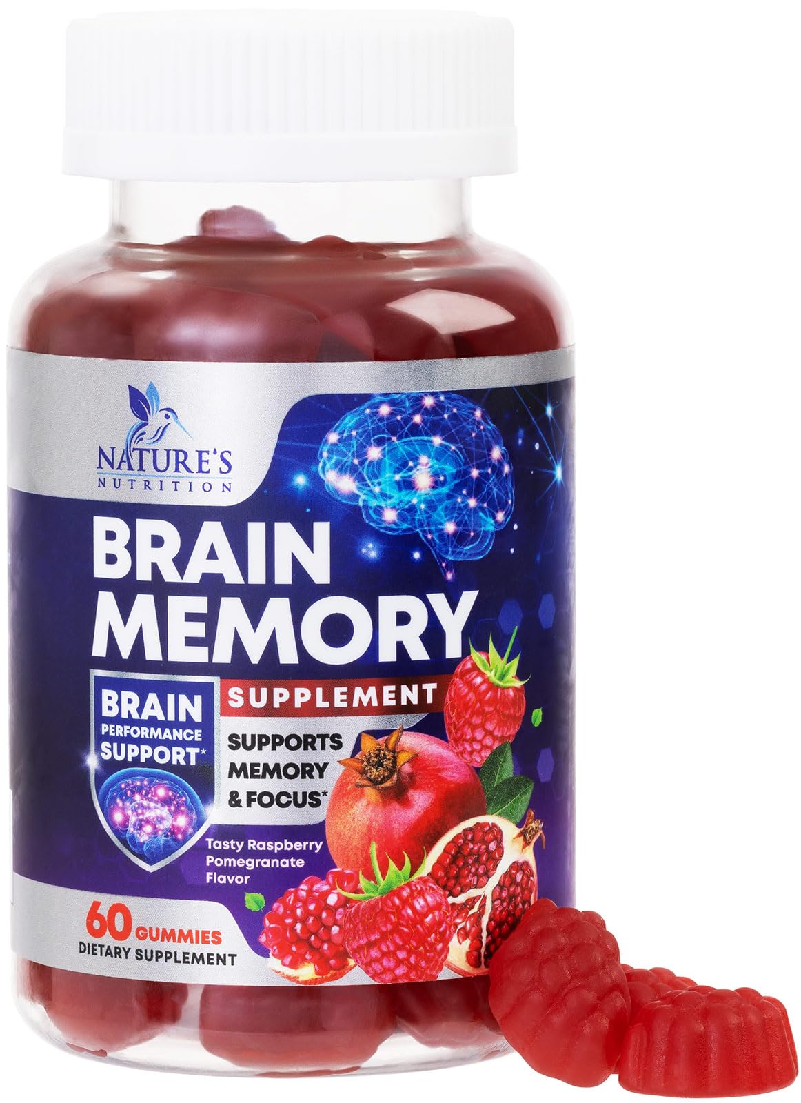 Brain Supplements for Memory & Focus Gummies - Brain Health Clarity with B6 B12 & Phosphatidylserine - Natural Nootropics Cognitive Concentration & Alertness Support Vitamins - 60 Vegan Gummies Nature's NutritionAu supplements