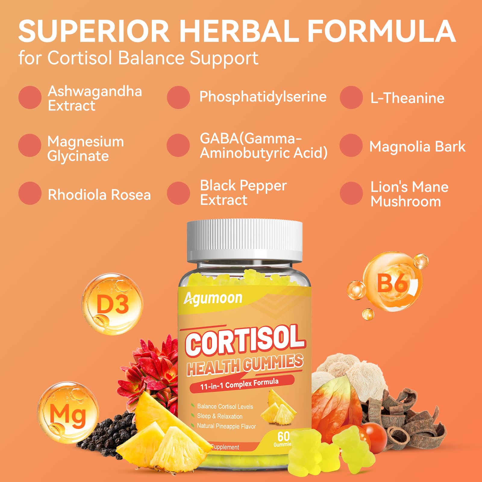 Agumoon Cortisol Gummies for Women, Cortisol Supplements with Ashwagandha, Magnesium, L-theanine, for Relaxation and Mood Support - 120 Gummies AgumoonAu supplements