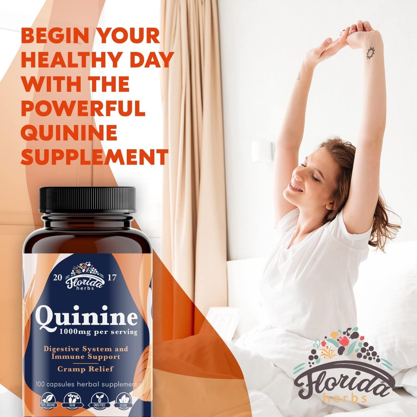 Leg Cramps Support Organic Pills - 1000 mg - Quinine Tablets for Cramp Defense FLORIDA HERBSUS supplements