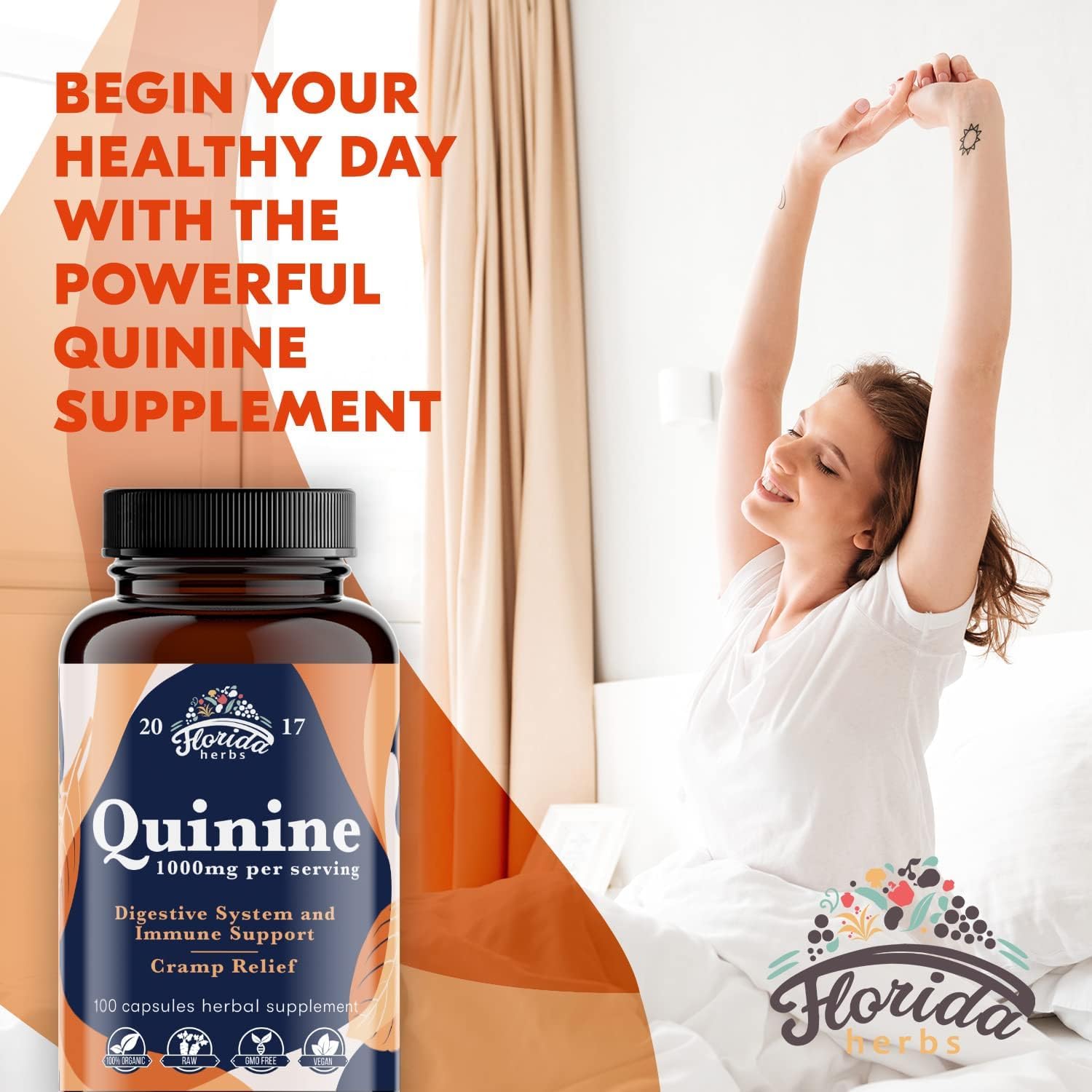 Leg Cramps Support Organic Pills - 1000 mg - Quinine Tablets for Cramp Defense FLORIDA HERBSUS supplements
