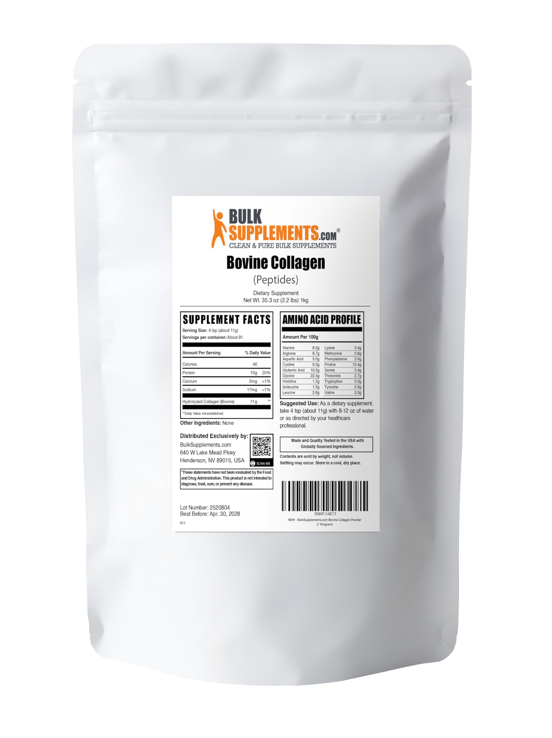 BulkSupplements.com Collagen Peptides Powder - Bovine Collagen Powder, Powdered Collagen Supplement - Hydrolyzed & Gluten Free, 11g per Serving, 1kg (2.2 lbs) (Pack of 1) BulkSupplementsAu supplements