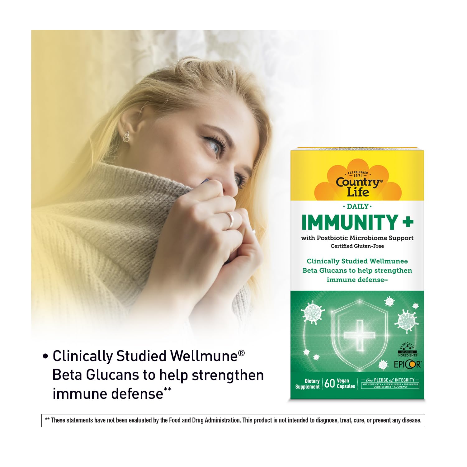 Country Life Immunity+ Supplement, 60 Capsules - Supports Immune and Gut Health - for Men and Women - Clinically Studied Ingredients, Vegan, Gluten Free, Certified B Corporation Country LifeAu supplements
