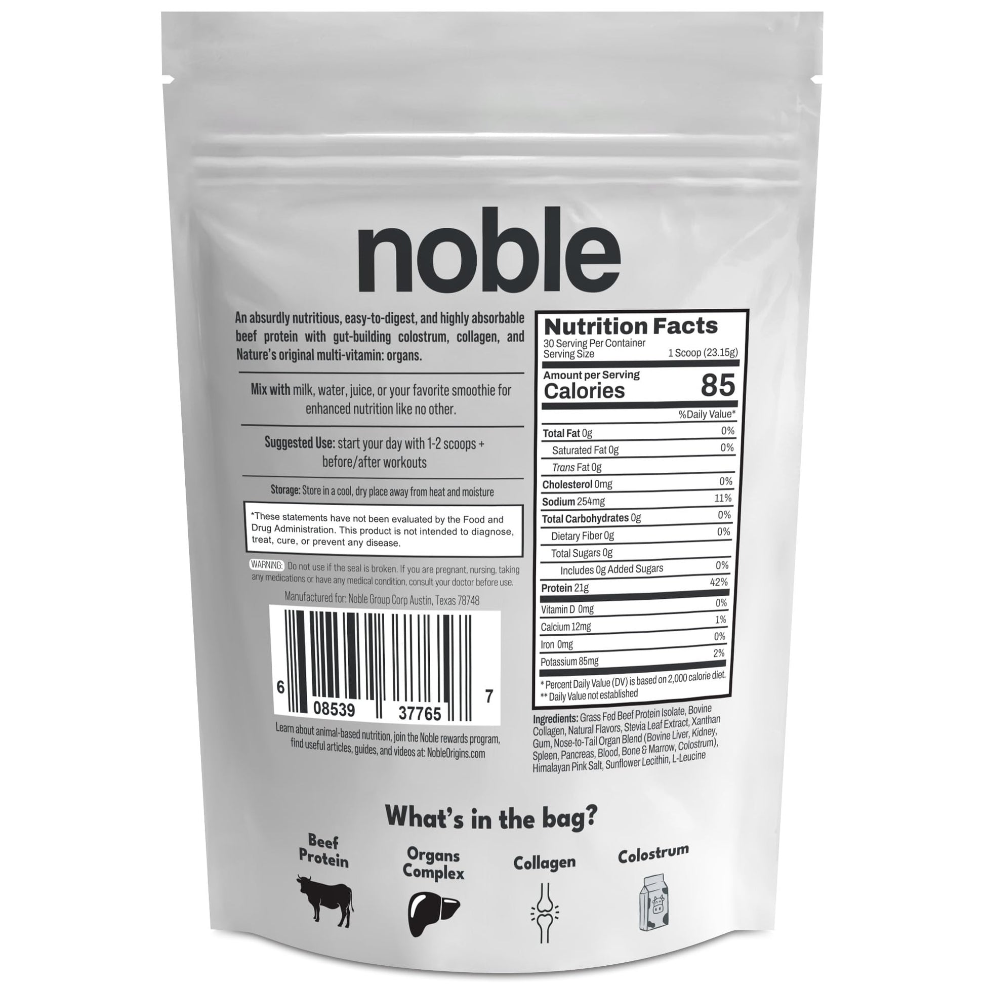 Noble Grass Fed Beef Protein Powder | Beef Protein w/Collagen, Colostrum, Organ Blend | Carnivore, Keto Friendly | Whey, Gluten Free | Muscle, Gut Health, Skin, Joint Support | 30 Servings, Vanilla Noble OriginsAu supplements