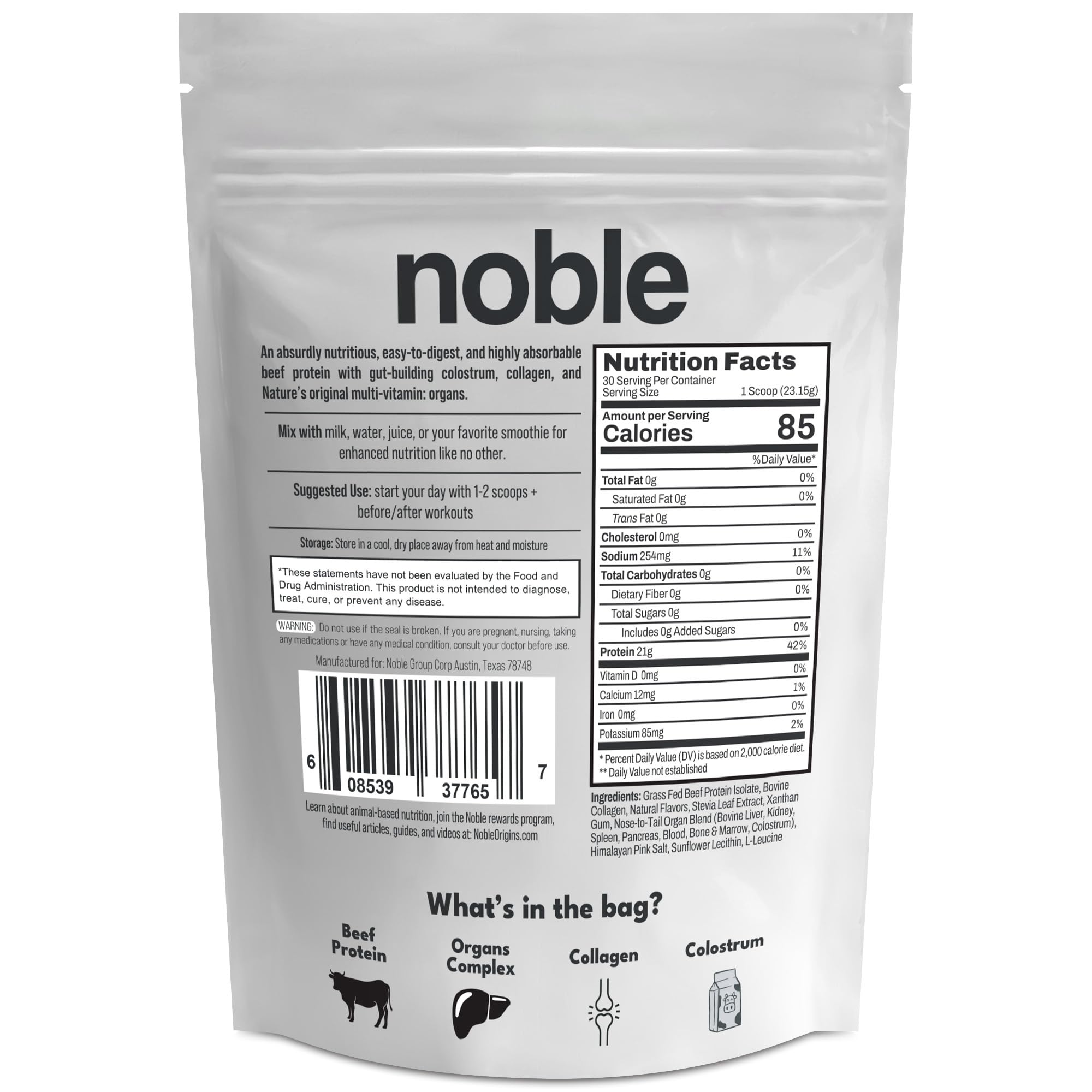 Noble Grass Fed Beef Protein Powder | Beef Protein w/Collagen, Colostrum, Organ Blend | Carnivore, Keto Friendly | Whey, Gluten Free | Muscle, Gut Health, Skin, Joint Support | 30 Servings, Vanilla Noble OriginsAu supplements