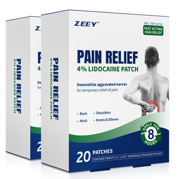 ZEEY 4% Lidocaine Pain Relief Patches, Maximum Strength OTC, for Back, Knee, Neck, Shoulders, Joints, Muscle Soreness, Fast Acting, Topical Anesthetic, Large Gel Patch, 5.5" x 3.94", 40Ct ZEEYAu supplements