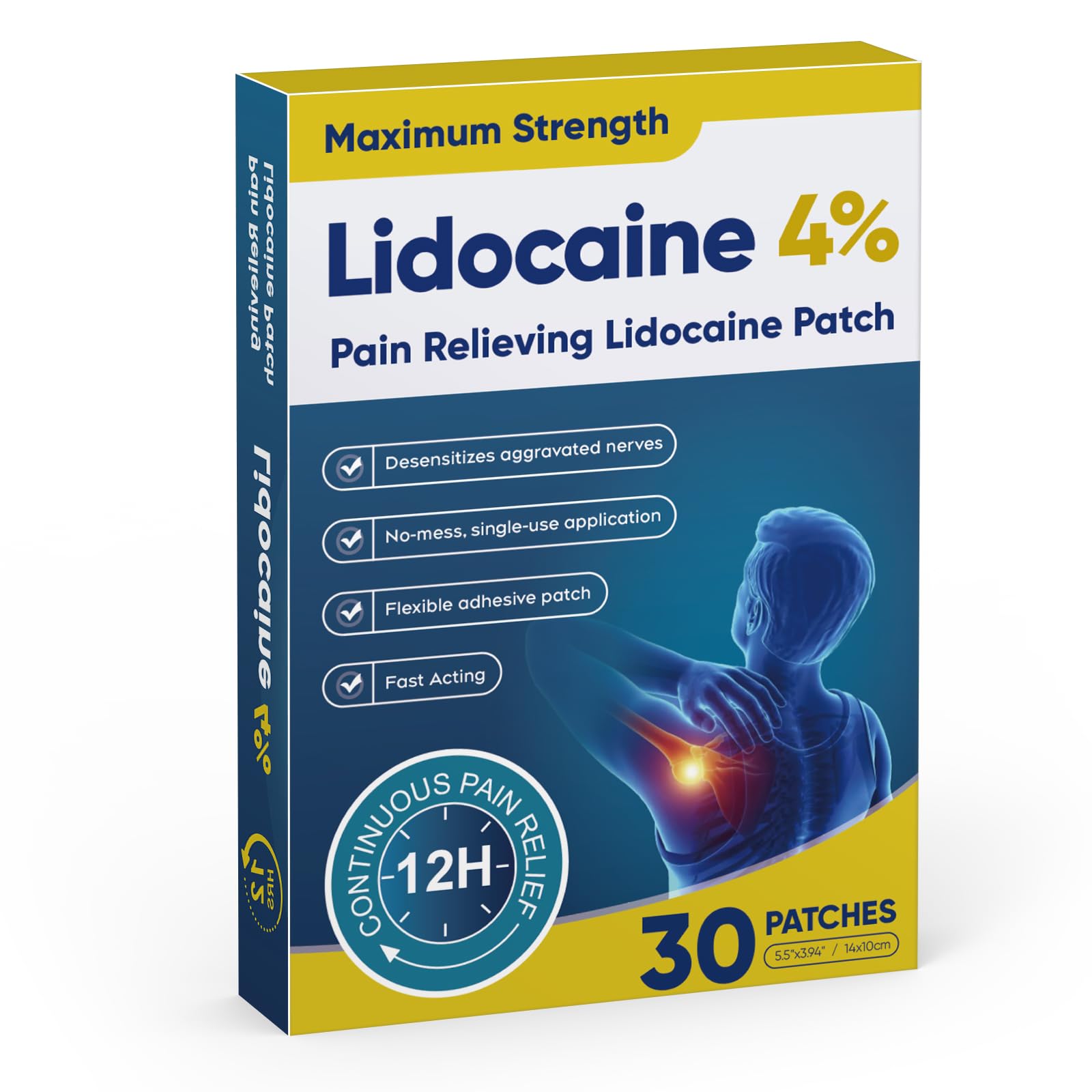 YOAPA Teemofe 4% Lidocaine Patches, Maximum Strength Pain Relieving Patch for Back, Neck, Shoulder, Knee and Muscle Soreness - 12 Hour Efficient Relief-009 YOAPAAu supplements