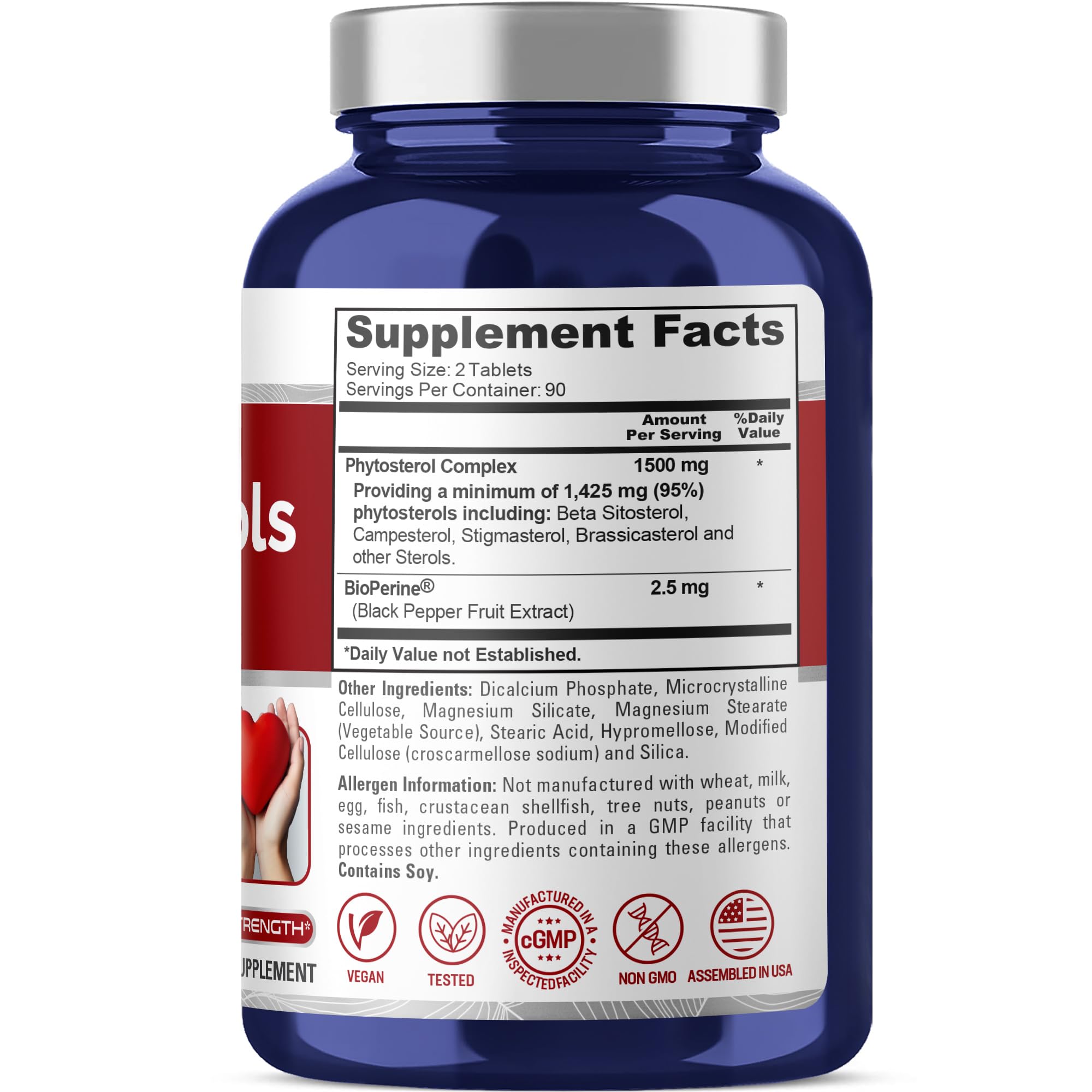 NusaPure Plant Sterols 1500 mg - 180 Tablets (Non-GMO, Vegan) Beta Sitosterol, Bioperine NusaPureAu supplements