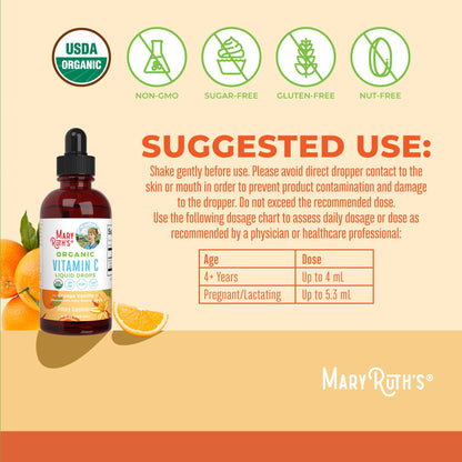 MaryRuth Organics Organic Vitamin C Supplement | Liquid Vitamin C Liquid Drops for Adults & Kids | Immune Support Supplement for Overall Health | Vegan | Non-GMO | Gluten Free | 4 Fl Oz MARYRUTH'SUS supplements