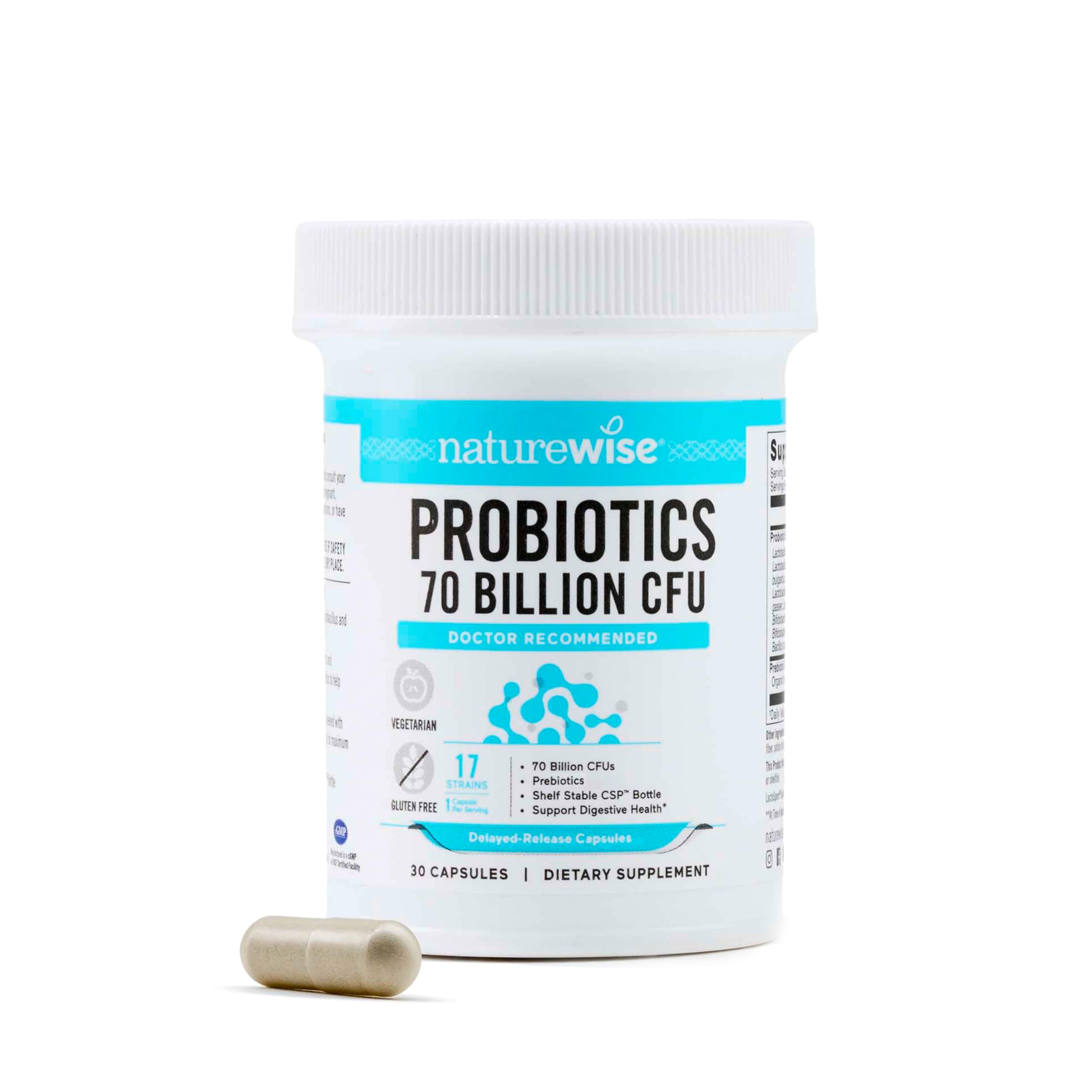 NatureWise Probiotics 70 Billion CFU - 17 Strains + Organic Prebiotics - Immune, Digestive & Gut Health Support for Women & Men - Vegetarian, Gluten-Free, Non-GMO - 30 Capsules[1-Month Supply] NatureWiseAu supplements