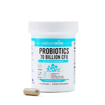 NatureWise Probiotics 70 Billion CFU - 17 Strains + Organic Prebiotics - Immune, Digestive & Gut Health Support for Women & Men - Vegetarian, Gluten-Free, Non-GMO - 30 Capsules[1-Month Supply] NatureWiseAu supplements