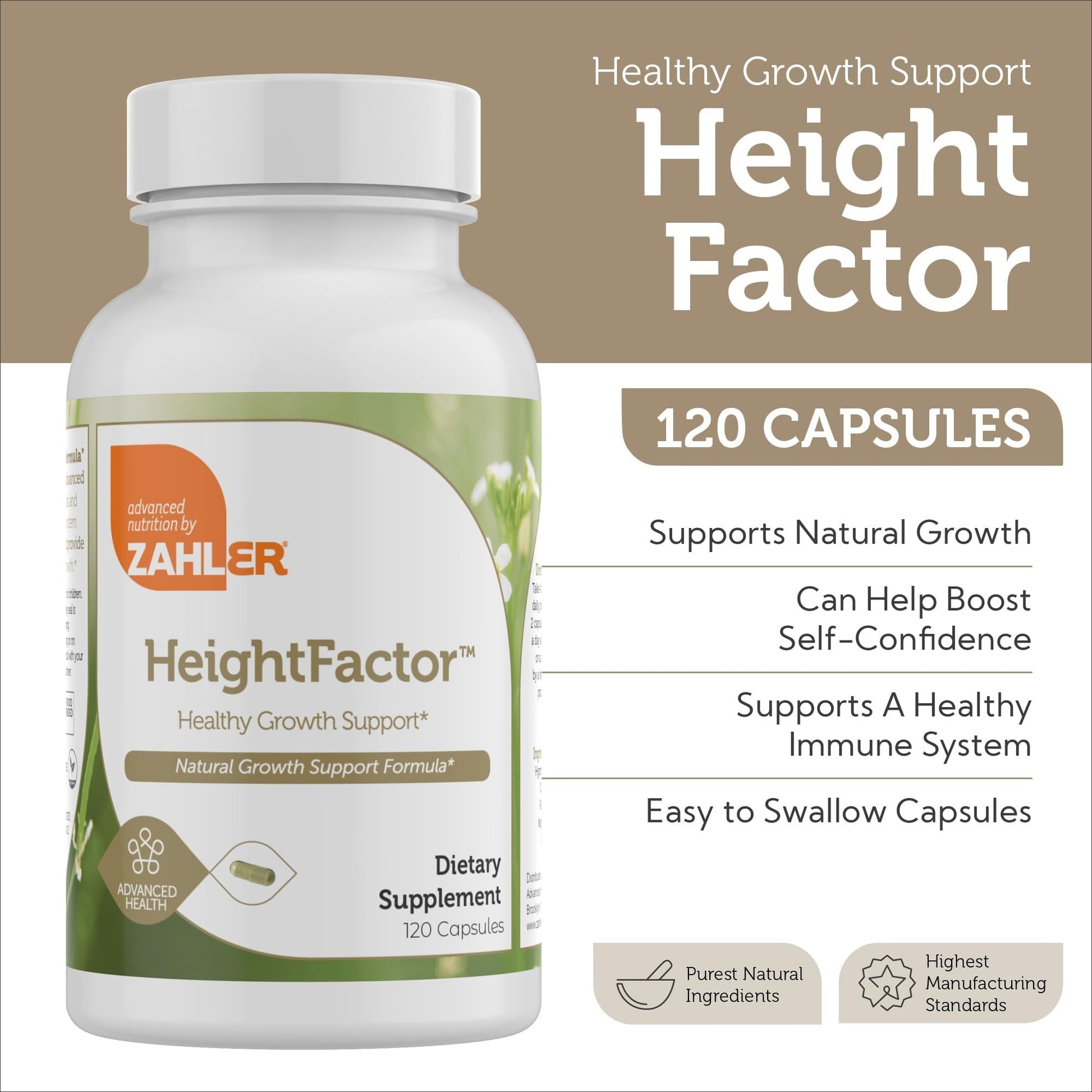 Zahler - Height Factor Healthy Growth Support Vitamin & Mineral Capsules (120 Count) - Kosher Height & Growth Supplement for Kids, Teens & Young Adults - Grow Taller Growth Hormone Support Nutrients ZahlerAu supplements