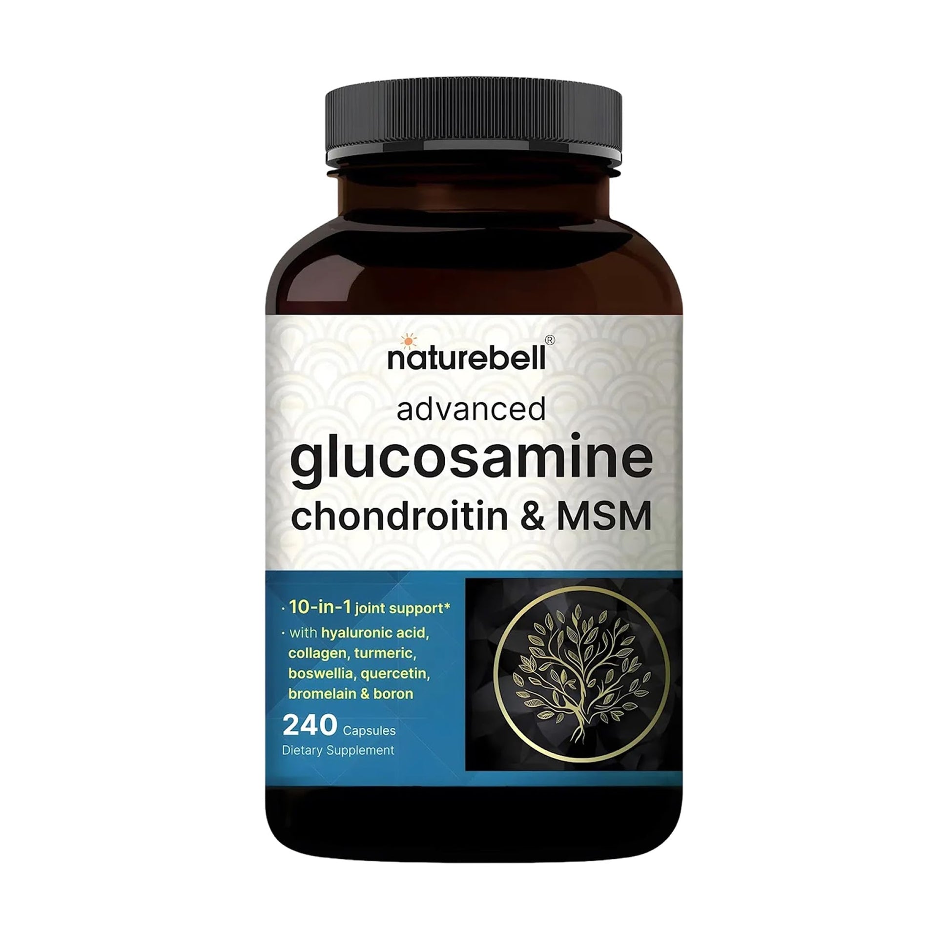 NatureBell Advanced Glucosamine Chondroitin & MSM - 240 Capsules - 10-in-1 Joint Support Complex* - Includes Hyaluronic Acid, Turmeric, Glucosamine, Collagen & More NatureBellAu supplements