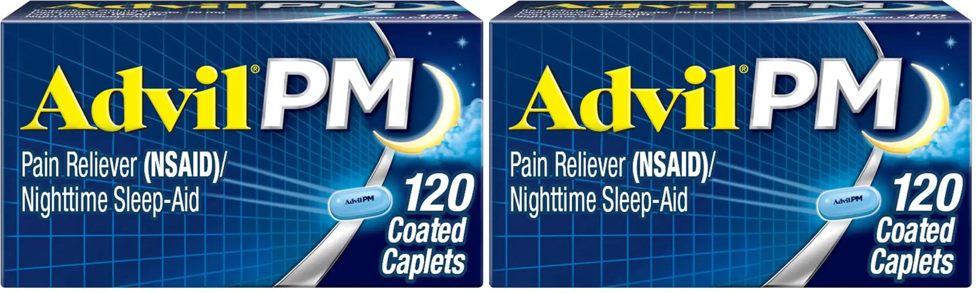 Advil PM Pain Reliever and Nighttime Sleep Aid, Pain Medicine with Ibuprofen for Pain Relief and Diphenhydramine Citrate for A Sleep Aid - 120 Coated Caplets (Pack of 2) AdvilAu supplements