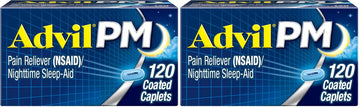 Advil PM Pain Reliever and Nighttime Sleep Aid, Pain Medicine with Ibuprofen for Pain Relief and Diphenhydramine Citrate for A Sleep Aid - 120 Coated Caplets (Pack of 2) AdvilAu supplements