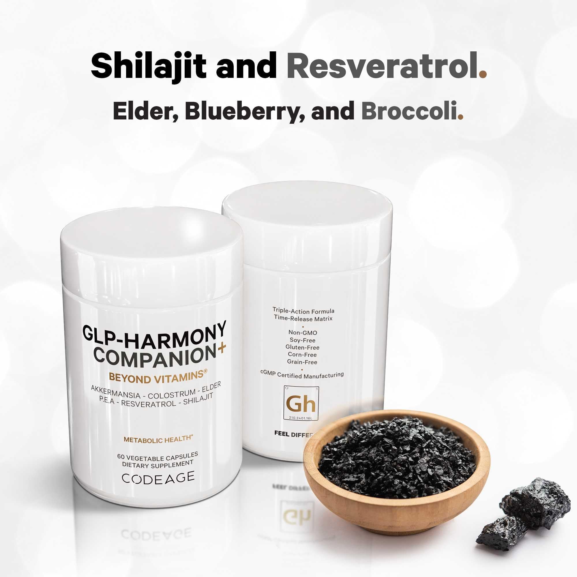 Codeage GLP-Harmony Companion+ Supplement - GLP-1 Agonist Support - Lion's Mane, Pea, Colostrum, Shilajit, Akkermansia, Elder, Citrus Bioflavonoids, Broccoli, Resveratrol - Non-GMO - 60 Capsules CodeageAu supplements