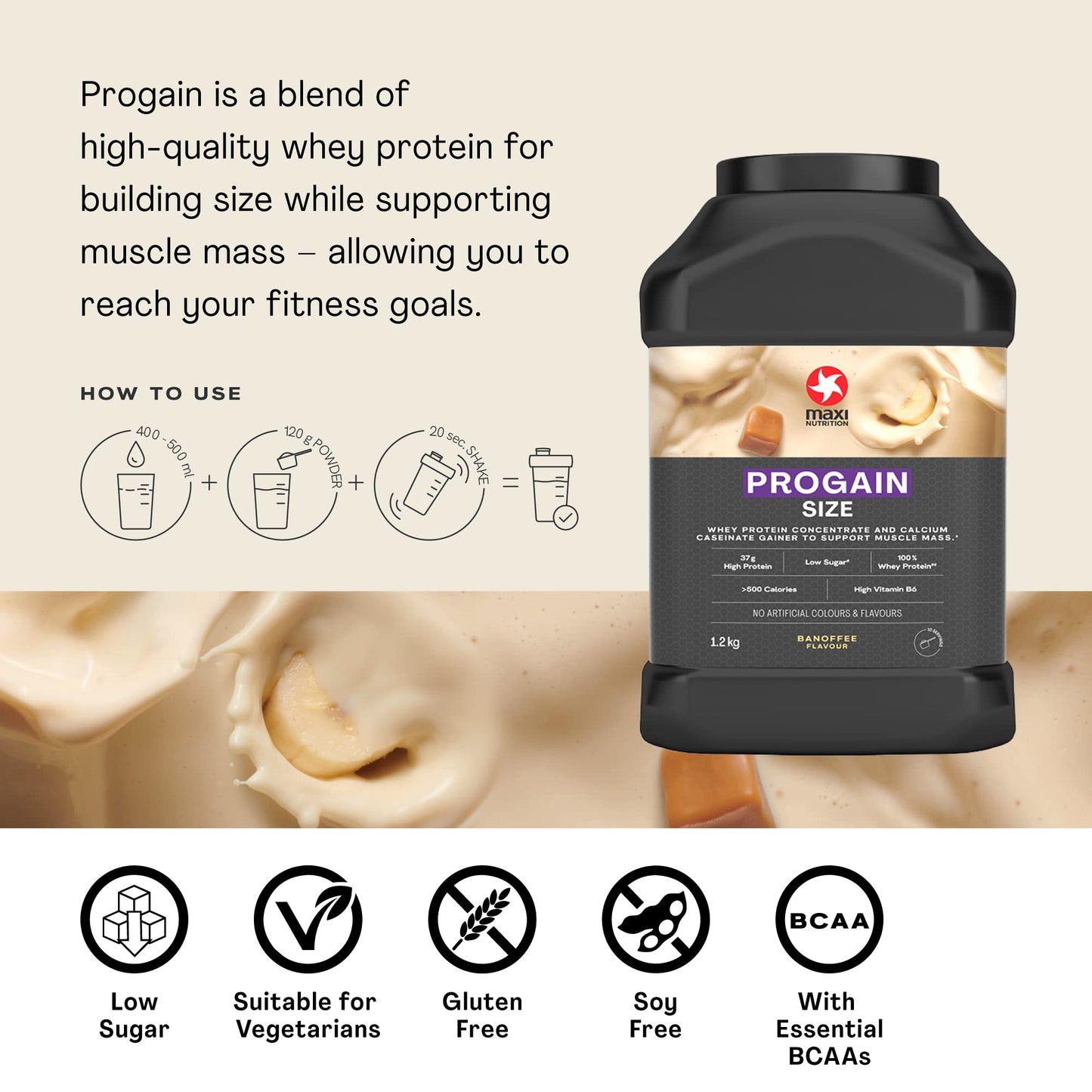 MaxiNutrition - Progain, Banoffee - Whey Protein Powder for Size & Muscle Mass – Low Sugar MaxiNutritionUS supplements