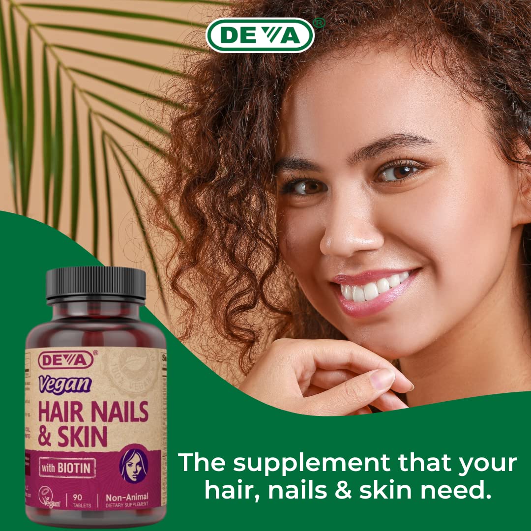 DEVA Vegan Vitamins Hair, Nails & Skin Supplement with 500 mcg of Biotin Per Tablet 90 Tablets (Pack of 2) DEVAAu supplements