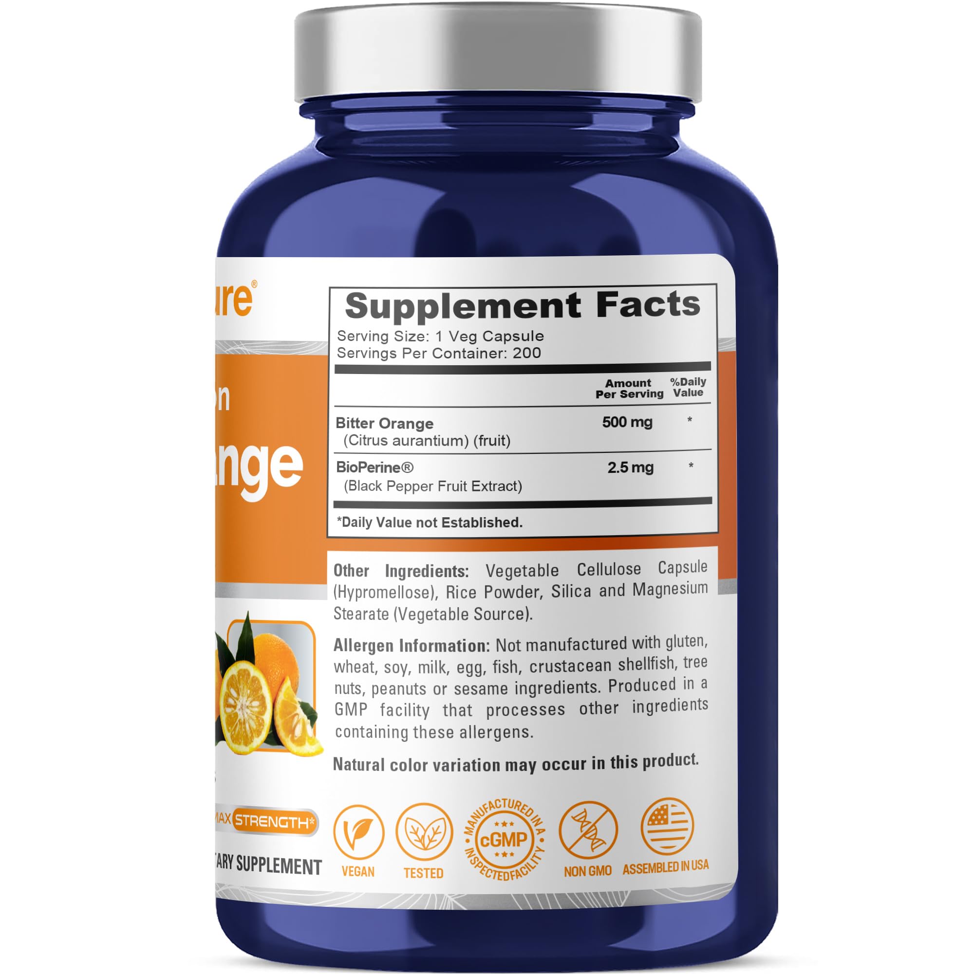 NusaPure Bitter Orange - Suitable for Vegetarian/Vegan, Non - GMO - 500mg 200 Capsules NusaPureAu supplements