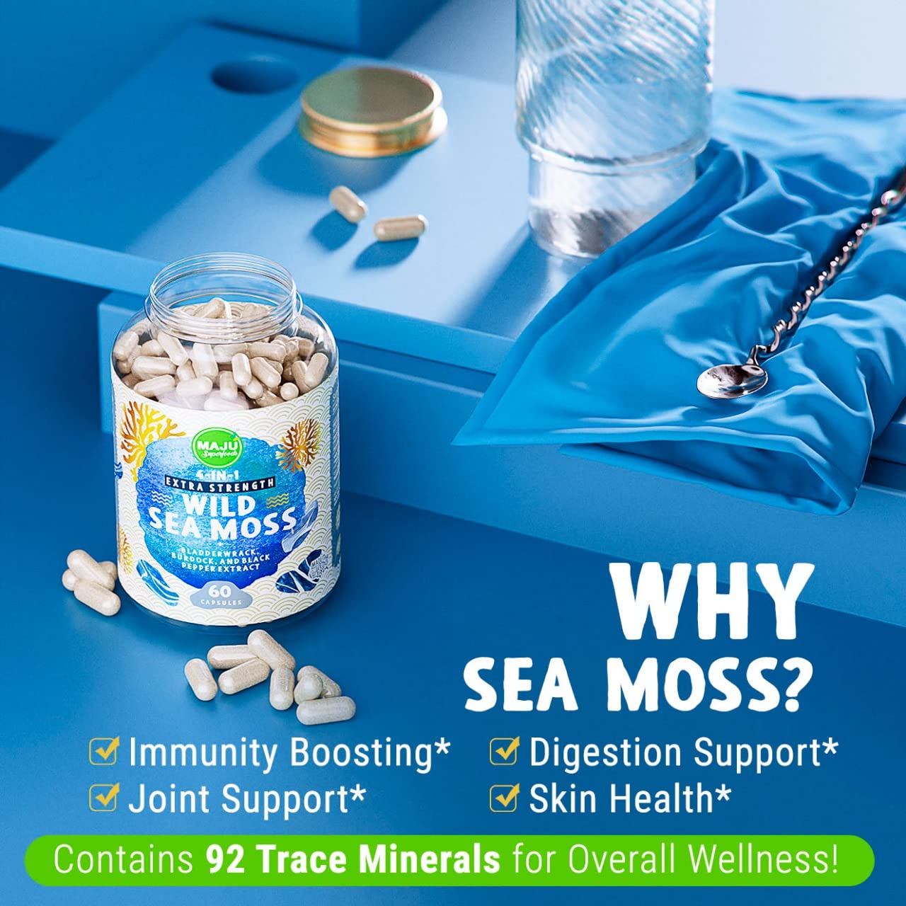 MAJU 4-in-1 Organic Sea Moss Capsules, Wild Chondrus Crispus, Seamoss Maju SuperfoodsUS supplements