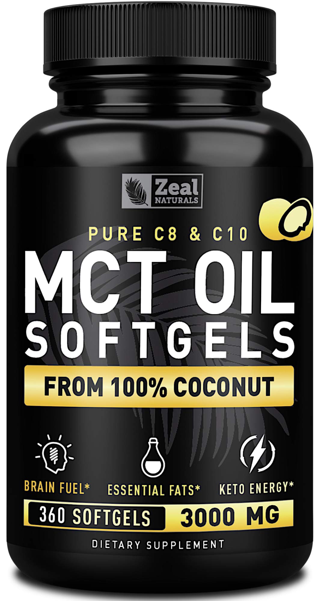 Pure MCT Oil Capsules (360 Softgels | 3000mg) 4 Month Supply Keto Pills w Unrefined Coconut Zeal NaturalsAu supplements