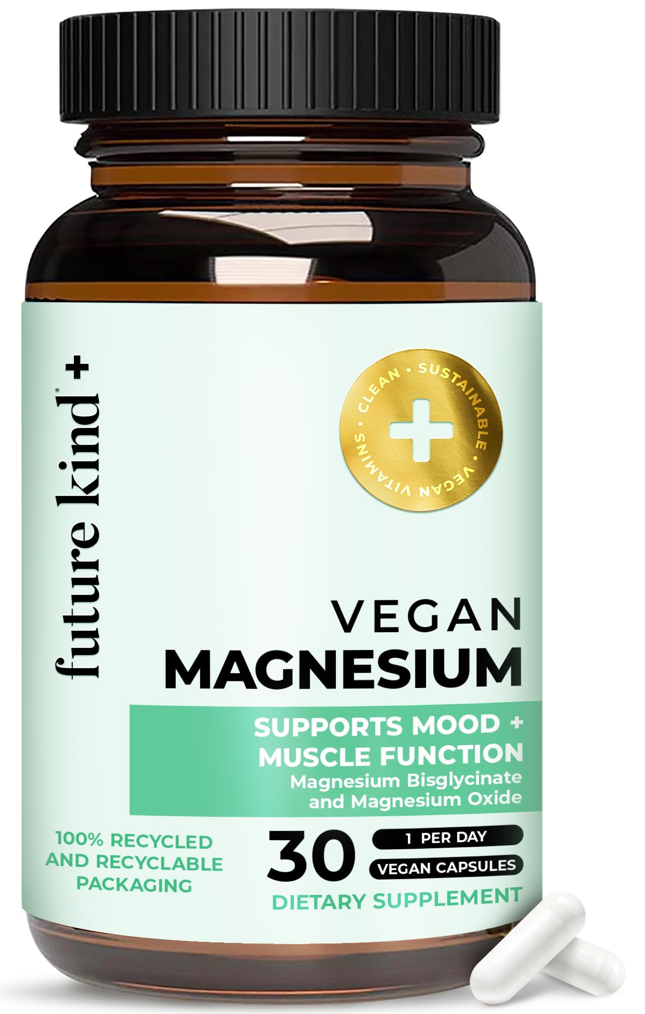 Future Kind Magnesium Glycinate, Supports Muscle and Nerve Function, High Absorption Chelated Magnesium Supplement, Nightly Calm, Energy & Metabolism, Highly Bioavailable & Potent - 30 Vegan Capsules Future KindAu supplements