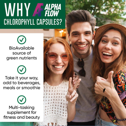 Chlorophyll Capsules 600 mg - Natural Chlorophyll Pills for Women & Men - Highly BioAvailable Alpha FlowUS supplements