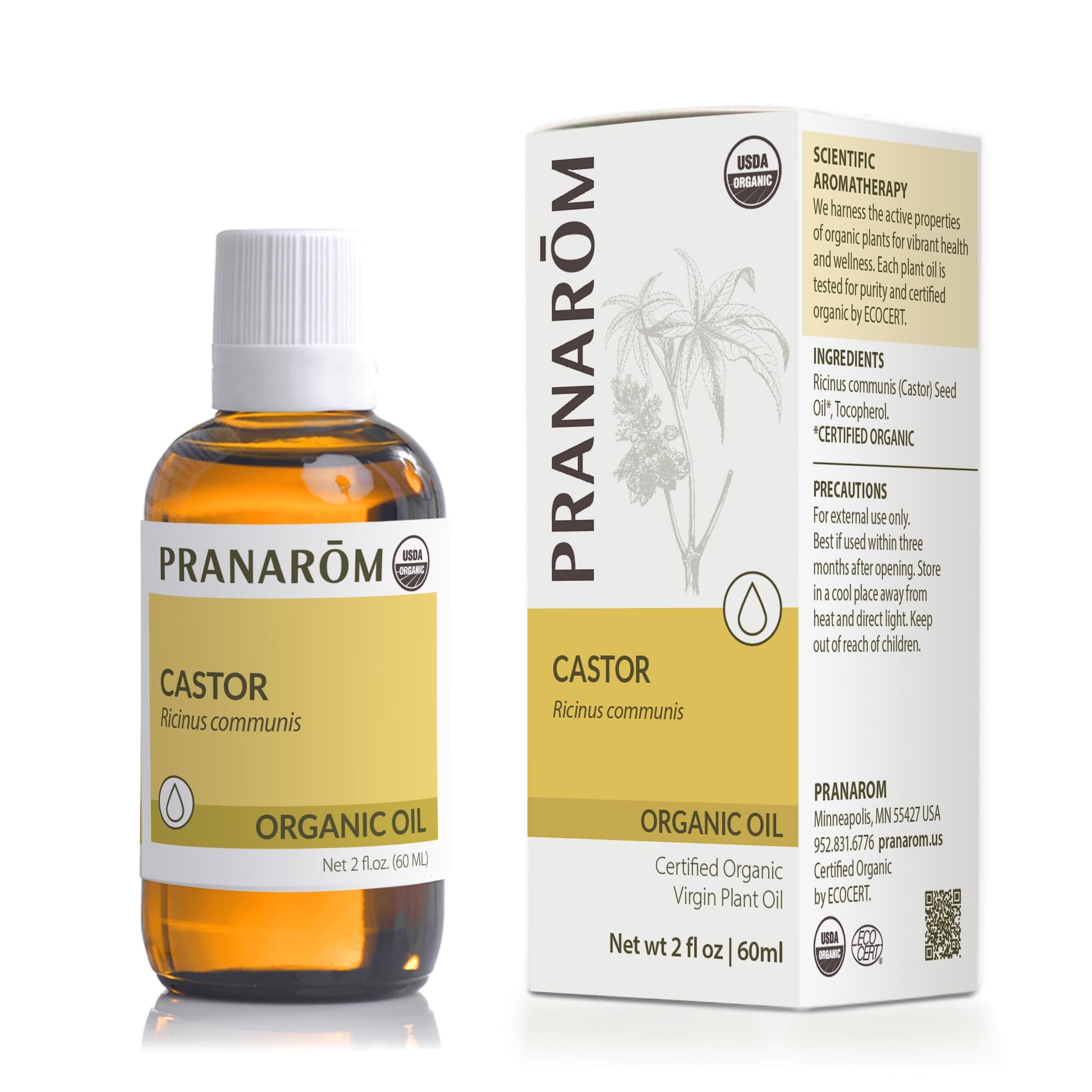 Pranarom - USDA Certified Organic Cold-Pressed Castor Virgin Plant Oil - 2 fl oz Glass Bottle PranaromAu supplements
