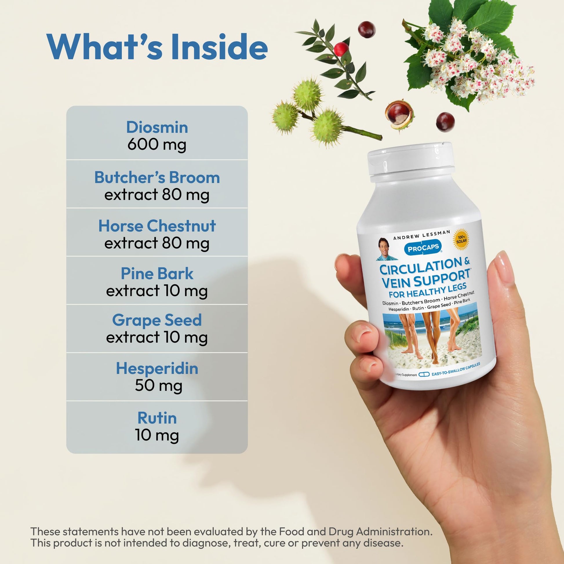 ANDREW LESSMAN Circulation, Vein Support for Healthy Legs 180 Capsules - High Bioactivity Diosmin, Butcher's Broom, Visibly Reduces Swelling and Discomfort in Feet, Ankles, Calves, Legs ANDREW LESSMANAu supplements