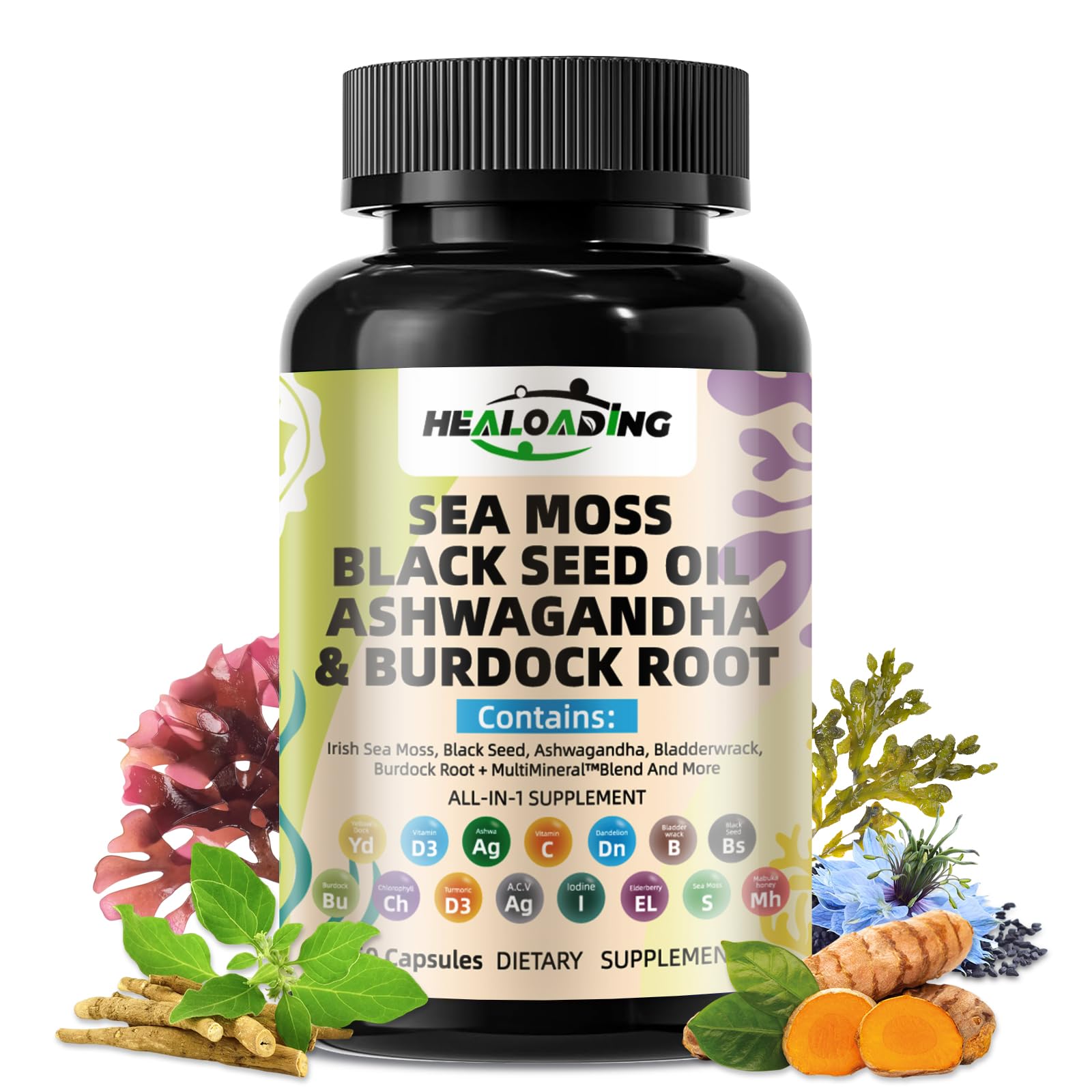 HEALOADING Sea Moss Capsules：Wildcrafted Organic Irish Seamoss & Bladderwack - Rich in Minerals, Supports Thyroid Health, Digestion, Skin & Immune System - Vegan, Non-GMO HEALOADINGAu supplements