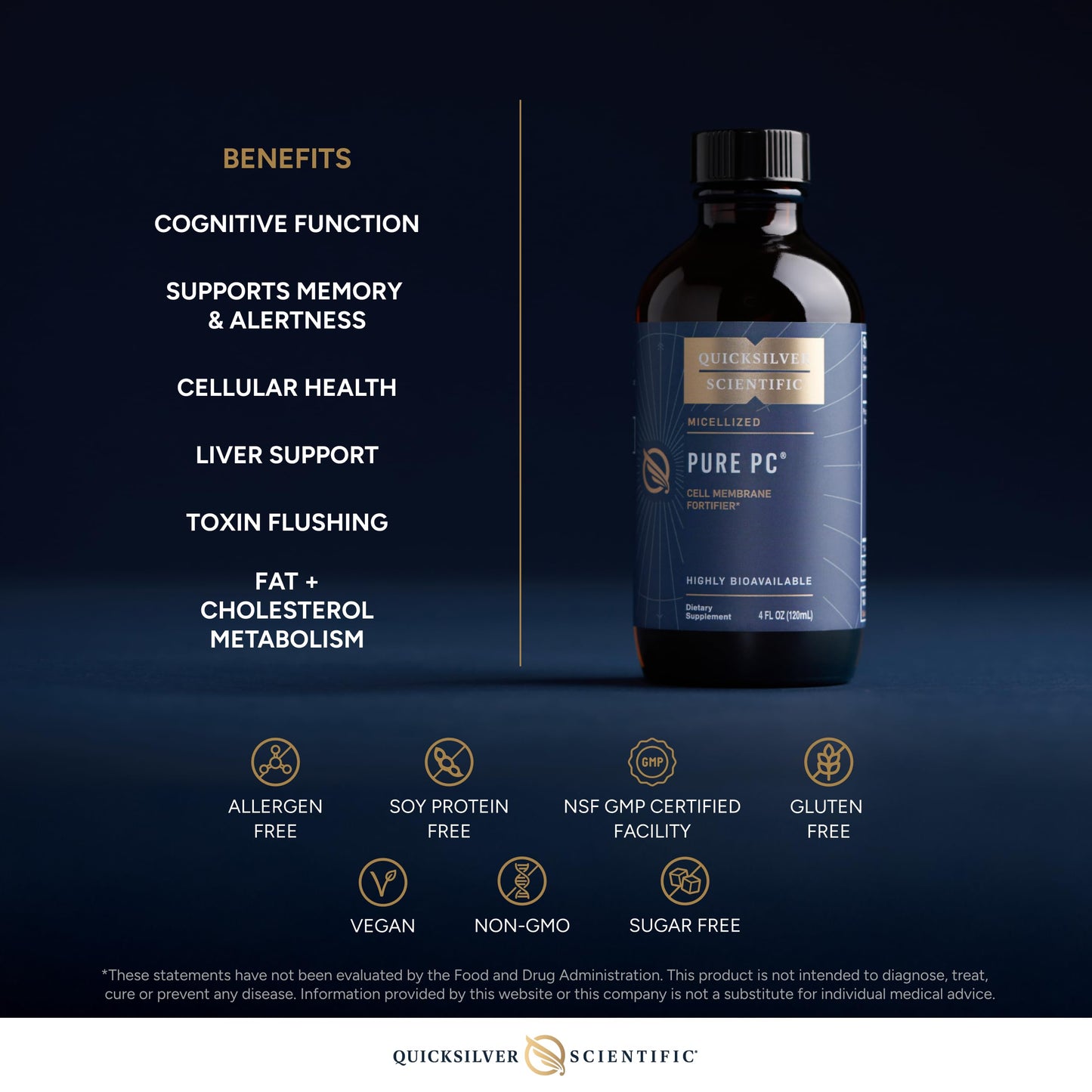 Quicksilver Scientific Micellized Pure PC - Phosphatidylcholine Liquid Supplement to Support Cellular & Liver Health - Superior Liposomal Absorption - Non-GMO Supportive Brain Supplement (4oz /120ml) Quicksilver ScientificUS supplements
