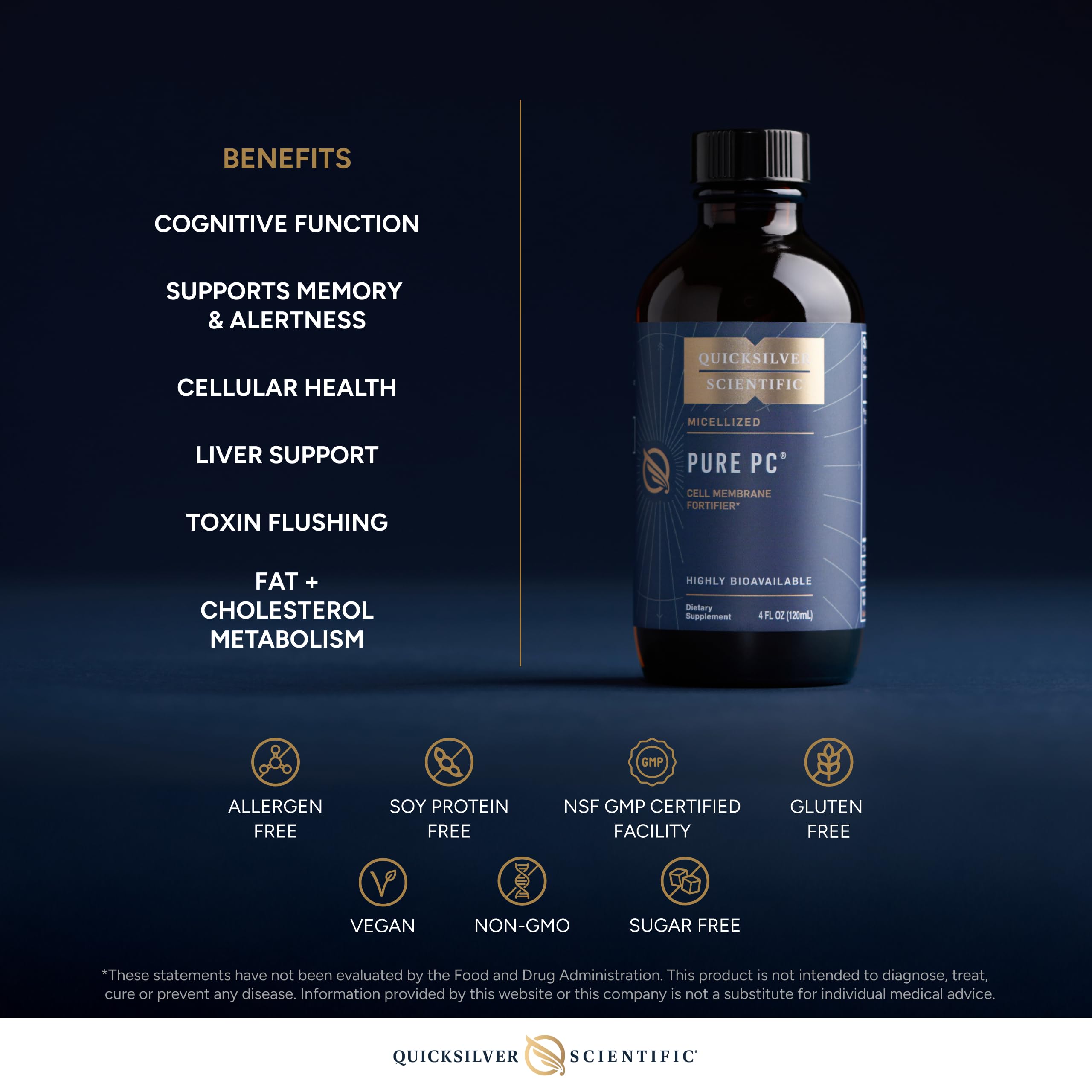 Quicksilver Scientific Micellized Pure PC - Phosphatidylcholine Liquid Supplement to Support Cellular & Liver Health - Superior Liposomal Absorption - Non-GMO Supportive Brain Supplement (4oz /120ml) Quicksilver ScientificUS supplements