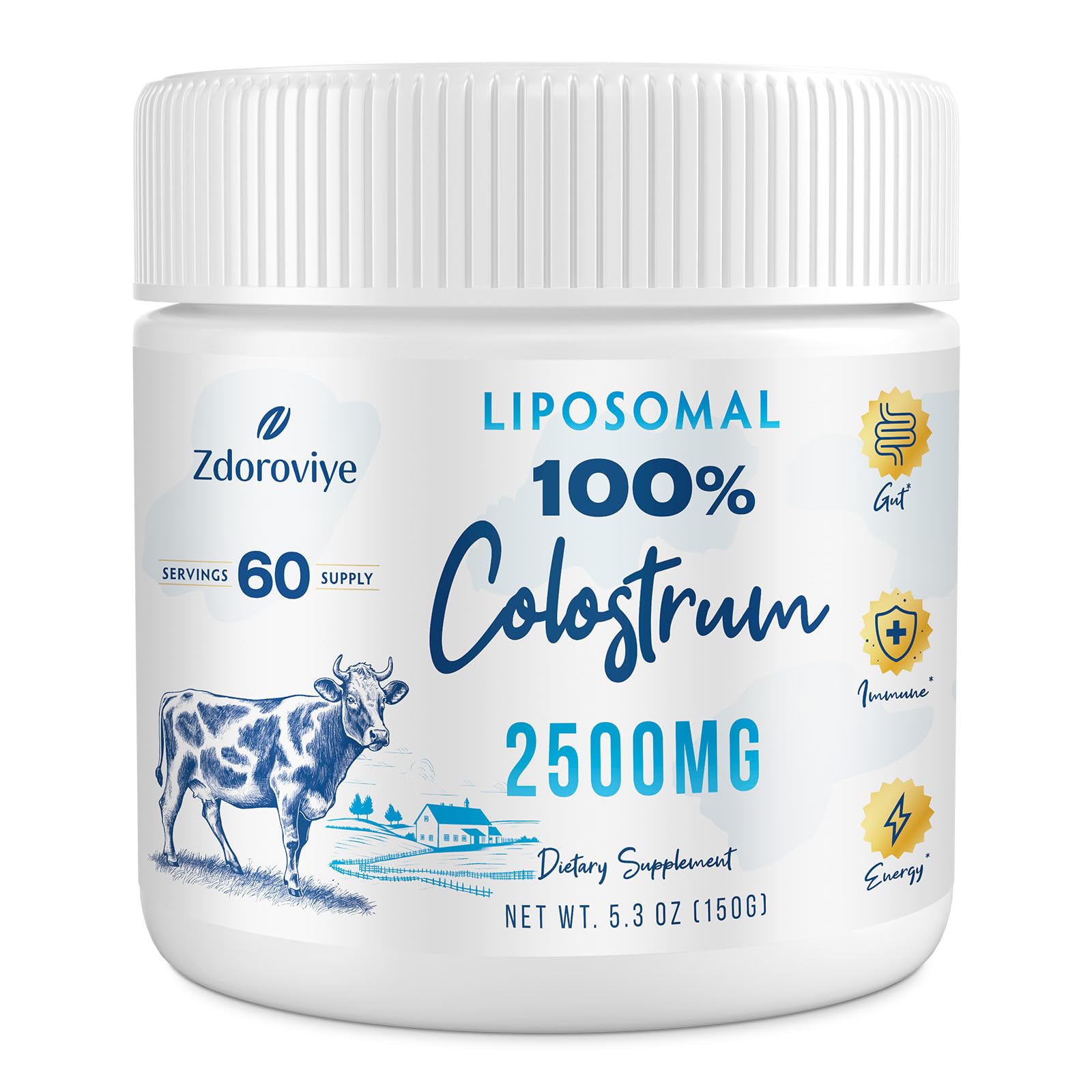 Zdoroviye Liposomal Bovine Colostrum Powder Supplement 2500 mg, Higher Absorption Than Regular Bovine Colostrum (60 Servings) ZdoroviyeAu supplements