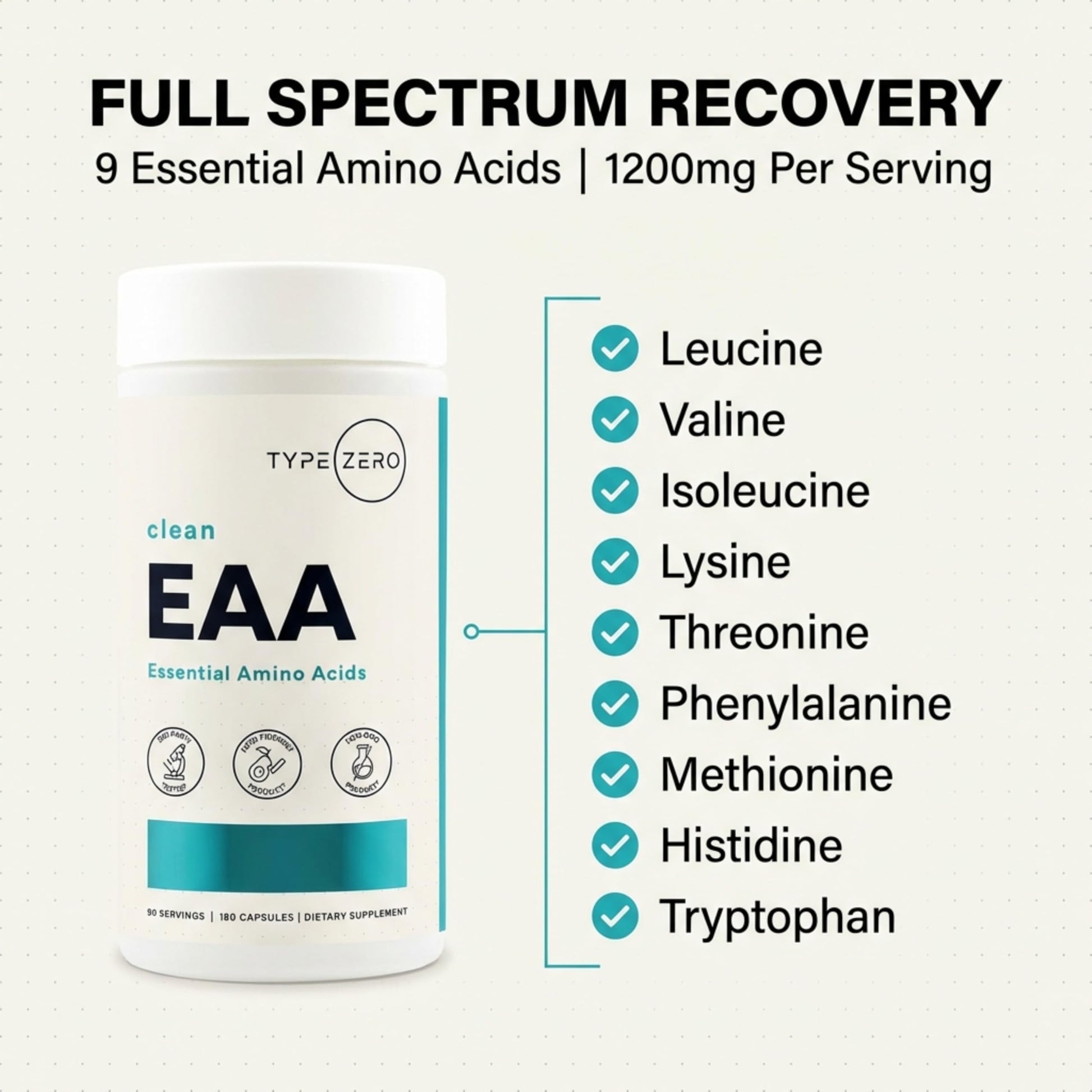 Type Zero Clean EAA Capsules (1,200mg per Serving), Essential Amino Acids Supplement with 9 EAAs, 180 Capsules, 90 Servings Type ZeroUS supplements