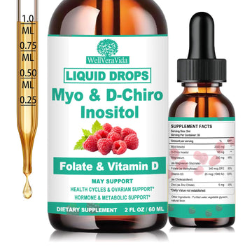 Myo Inositol & D-Chiro Inositol Supplement Liquid for Women- Ideal 40:1 Ratio Inositol Drops with MTHF Folate, Magnesium, Vitamin D, Supports Hormone Balance, Regular Cycles & Ovarian Health丨Vegan WellVeraVidaAu supplements