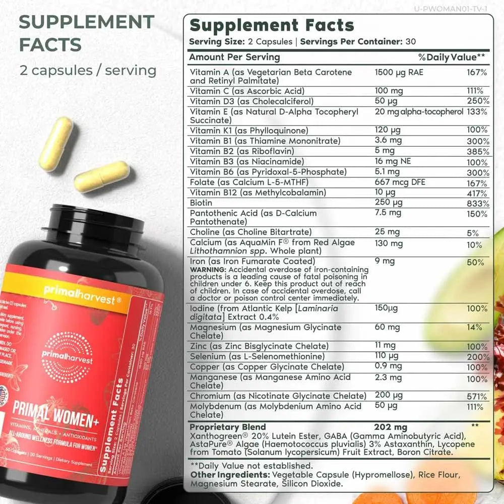 Primal Harvest Multivitamin for Women Vitamin A, Vitamin C, Vitamin D and E, Vitamin B12, B6, Biotin, Zinc Supplements Primal HarvestAu supplements