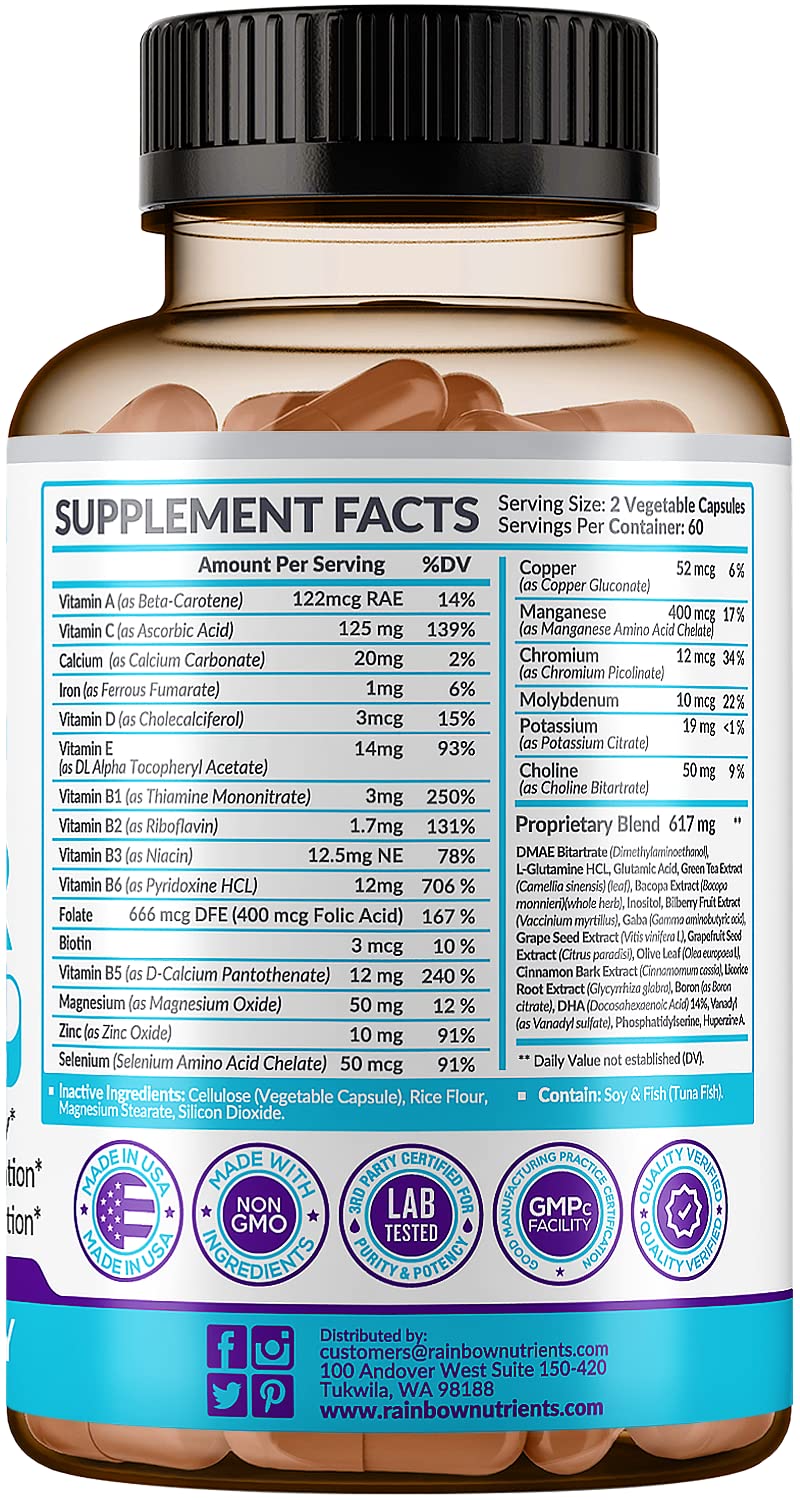 40-in-1 Brain Booster Supplements for Memory, Focus, Clarity, Energy, Performance Rainbow Nutrients, LLCUS supplements